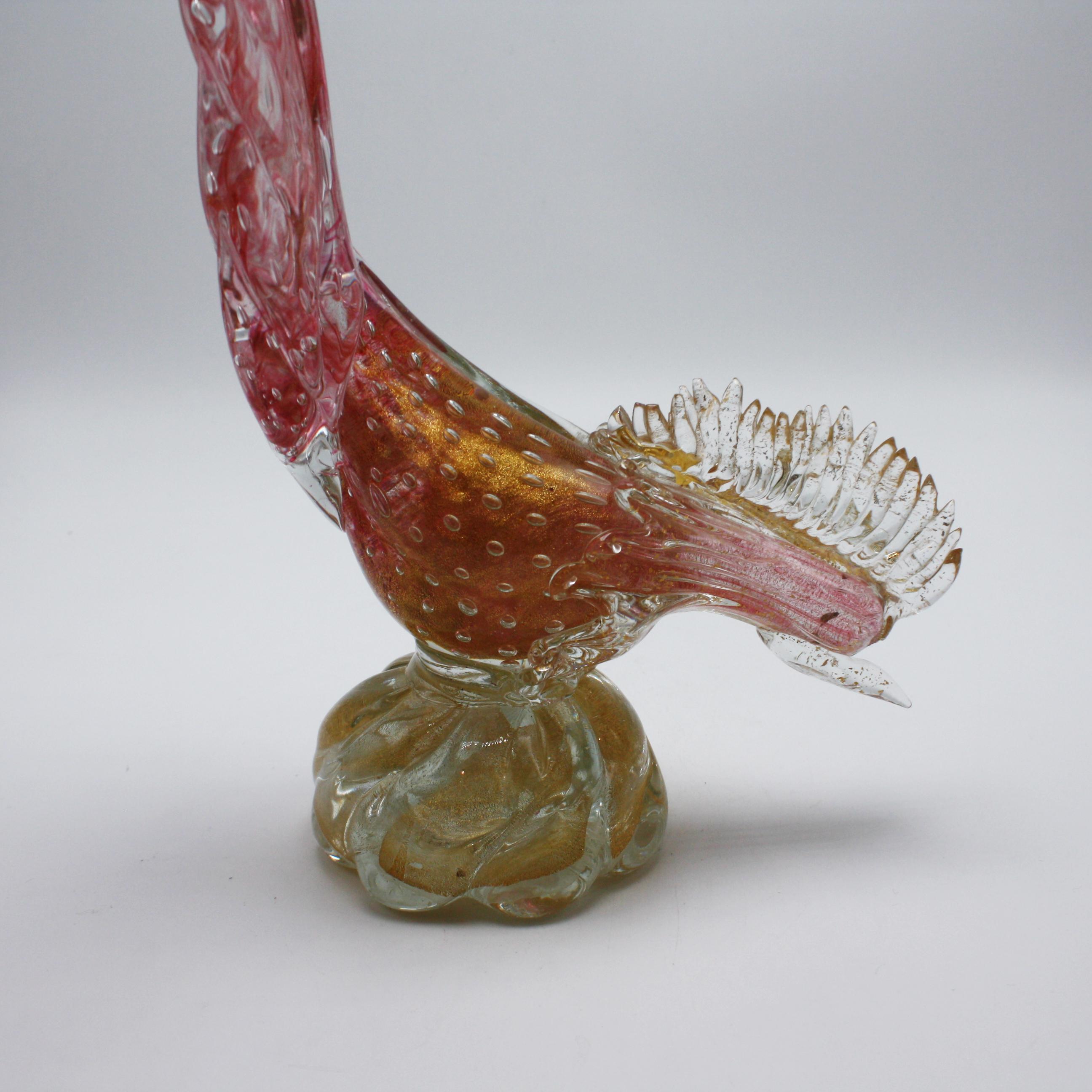Mid-20th Century Pink Murano Bird with Gold Inclusions, circa 1950