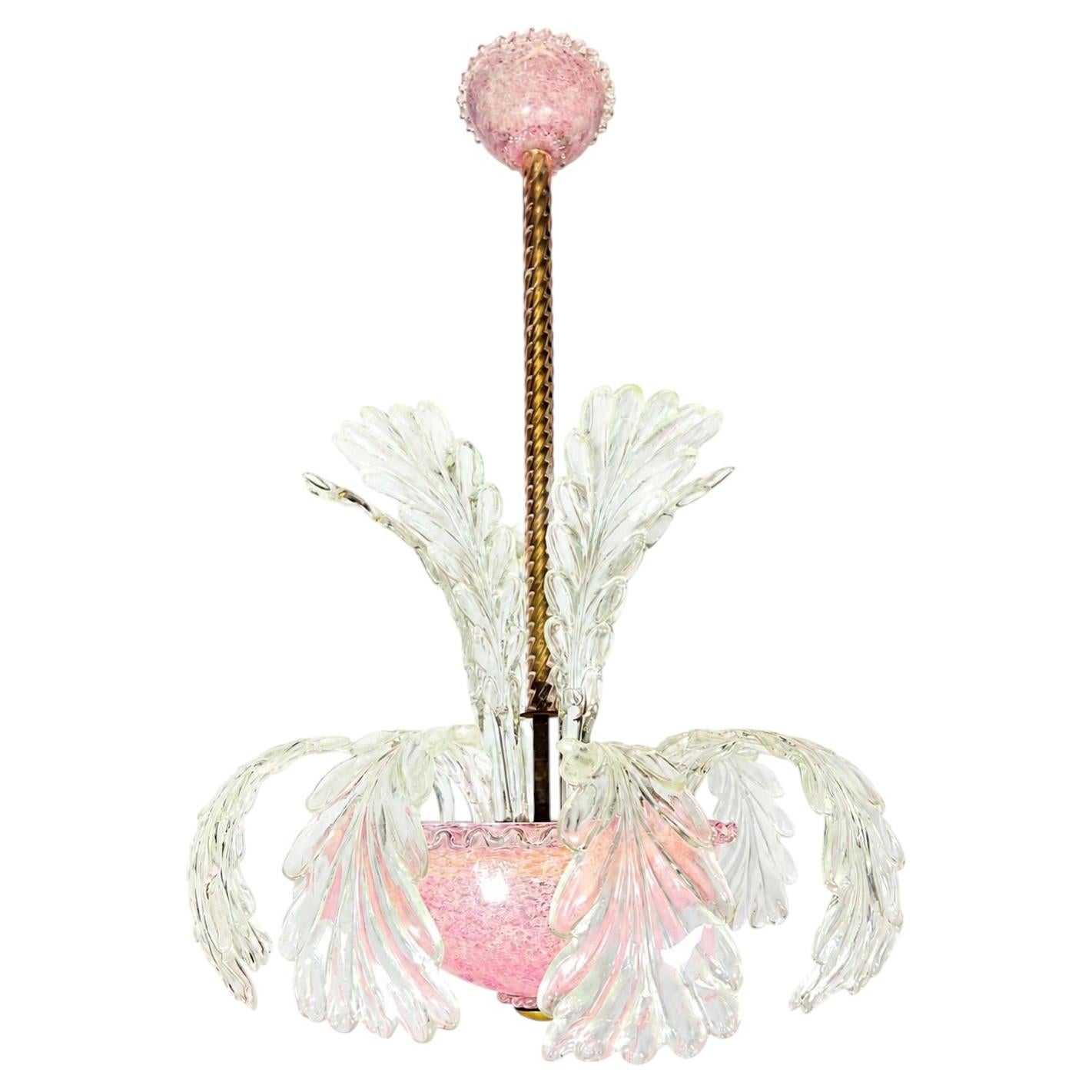 Lampadario rosa di Murano, anni '50