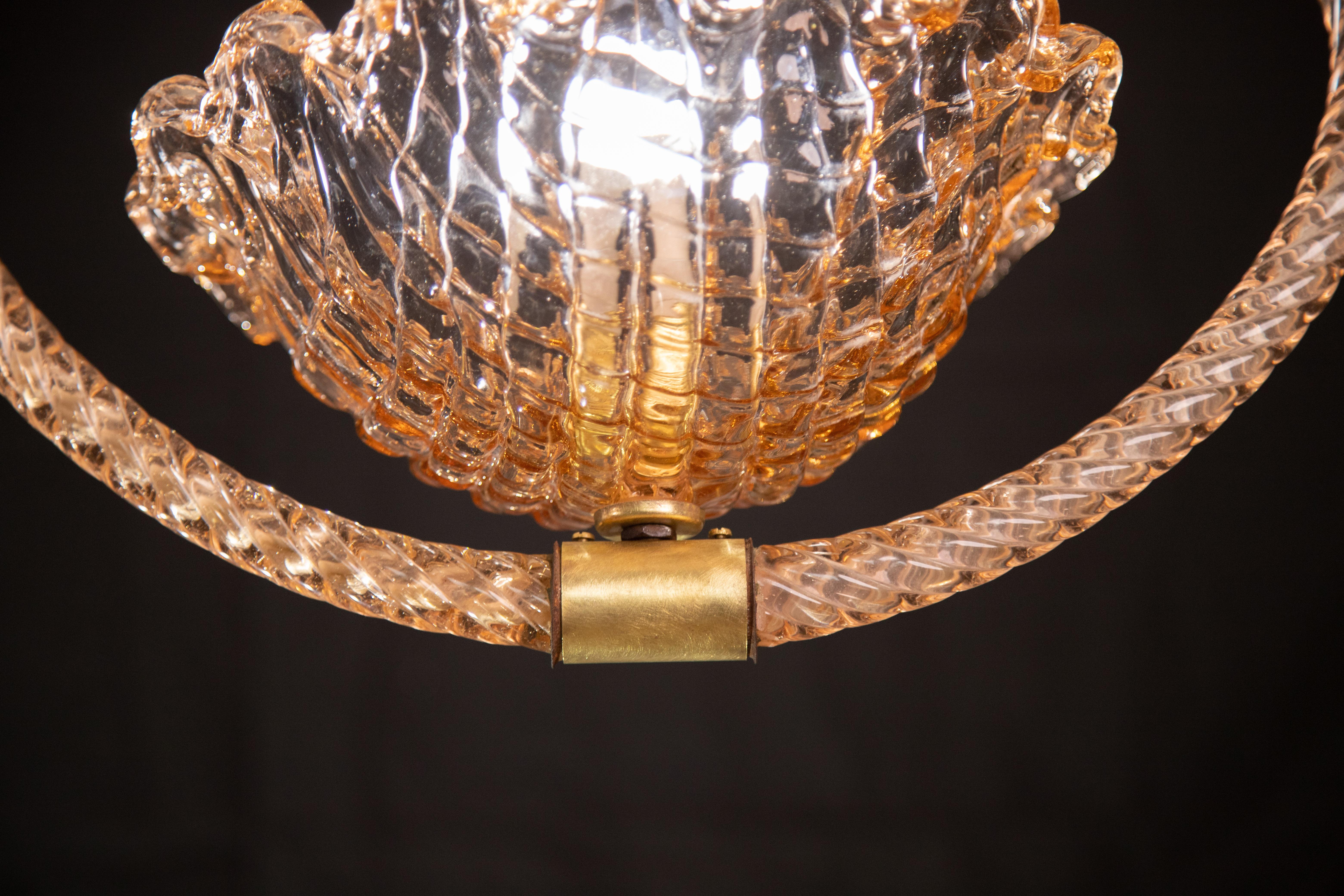 Mid-20th Century Pink Murano Chandelier by Ercole Barovier, Murano, 1930s For Sale