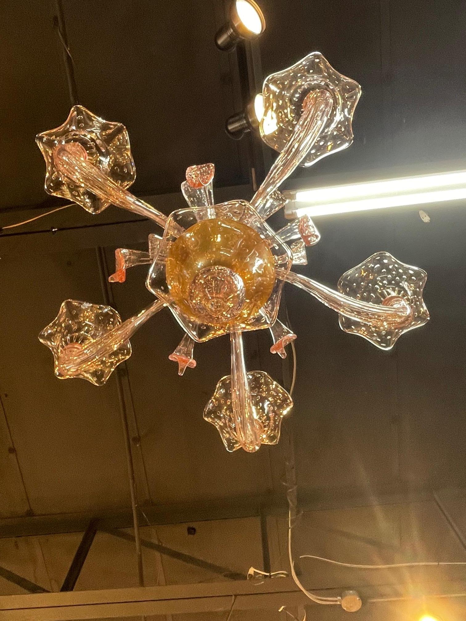 Lampadario di Murano rosa in vendita 5