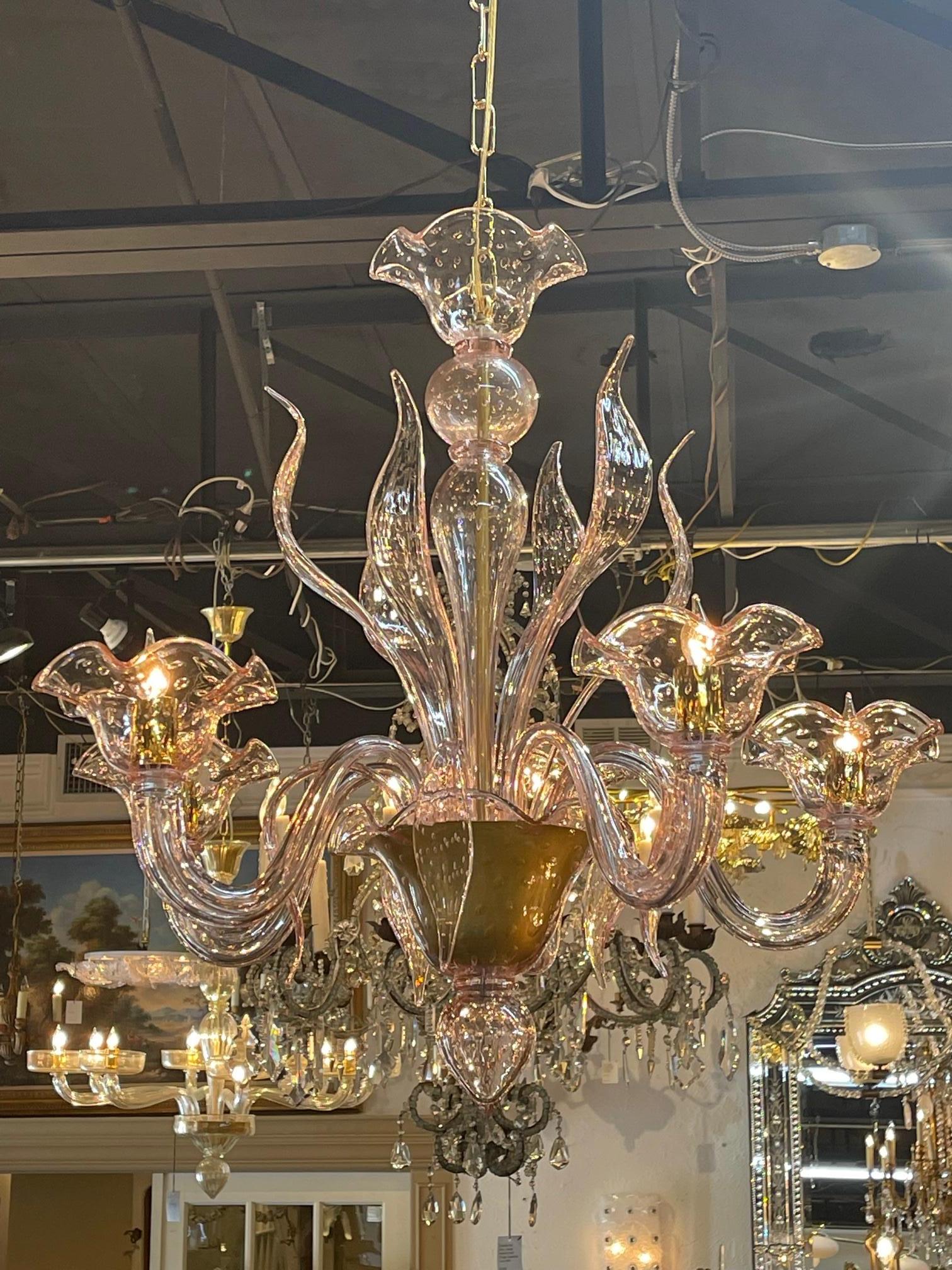 Pink Murano Chandelier In Good Condition For Sale In Dallas, TX