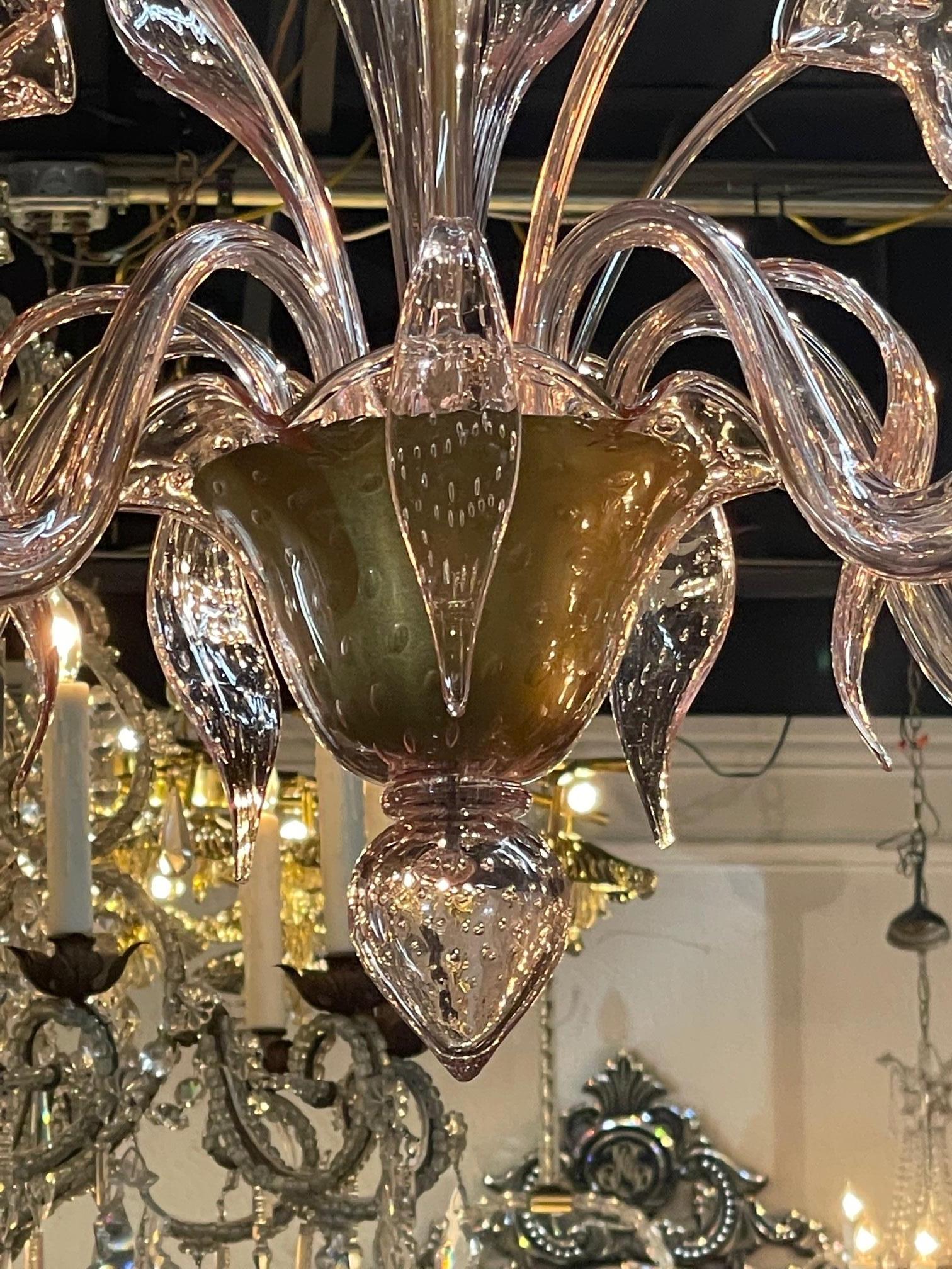 Ottone Lampadario di Murano rosa in vendita