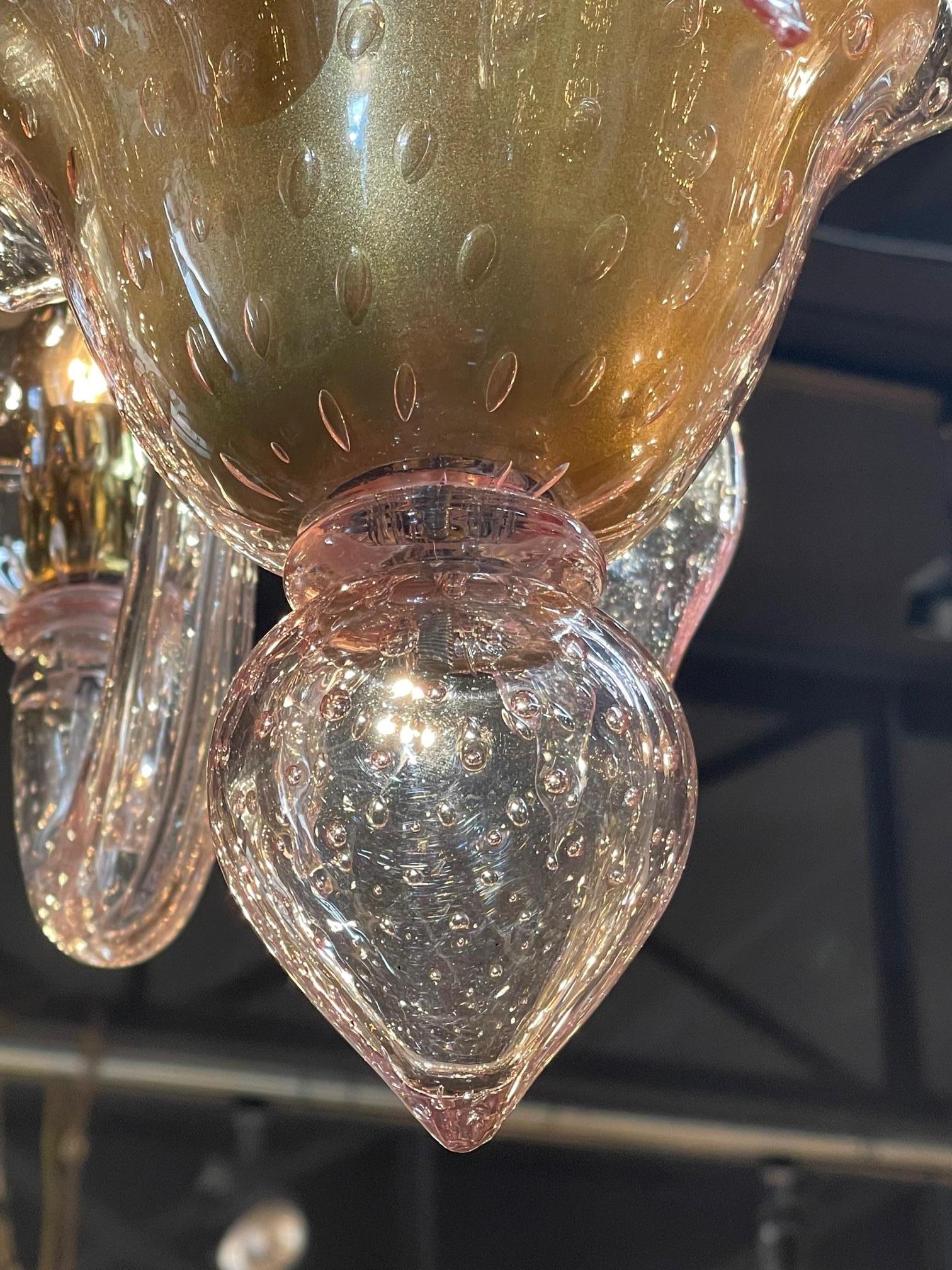 Lampadario di Murano rosa in vendita 4