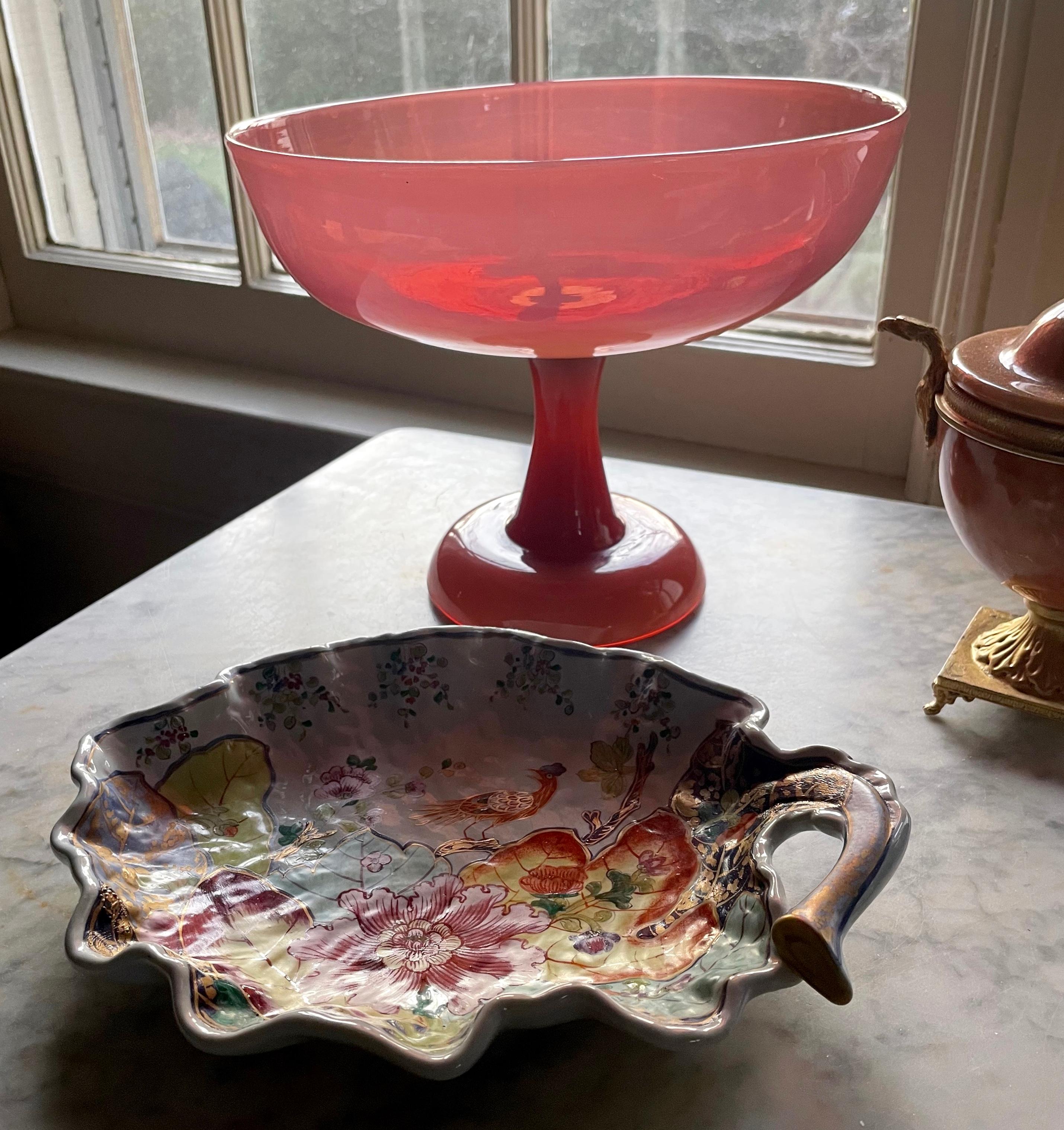 Pink Murano coup centerpiece. Pink blush apricot Murano centerpiece. Italy, mid-20th century.
Dimensions: 9.63” diameter 7.75” H; bowl is 2.63” deep and 5” diameter base.
