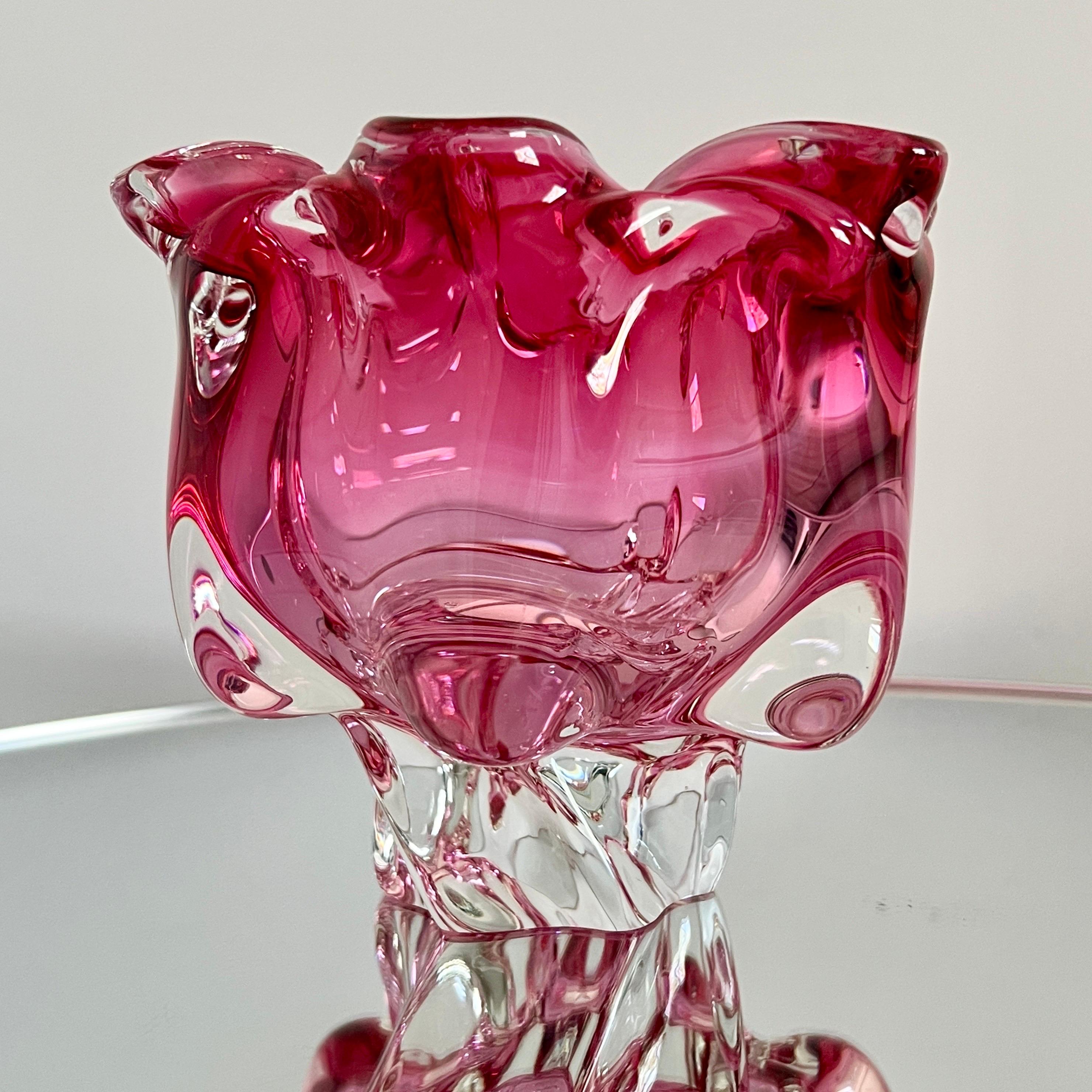 Pink Murano Floral Vase with Footed Base by Fratelli Toso, c. 1950's For Sale 4