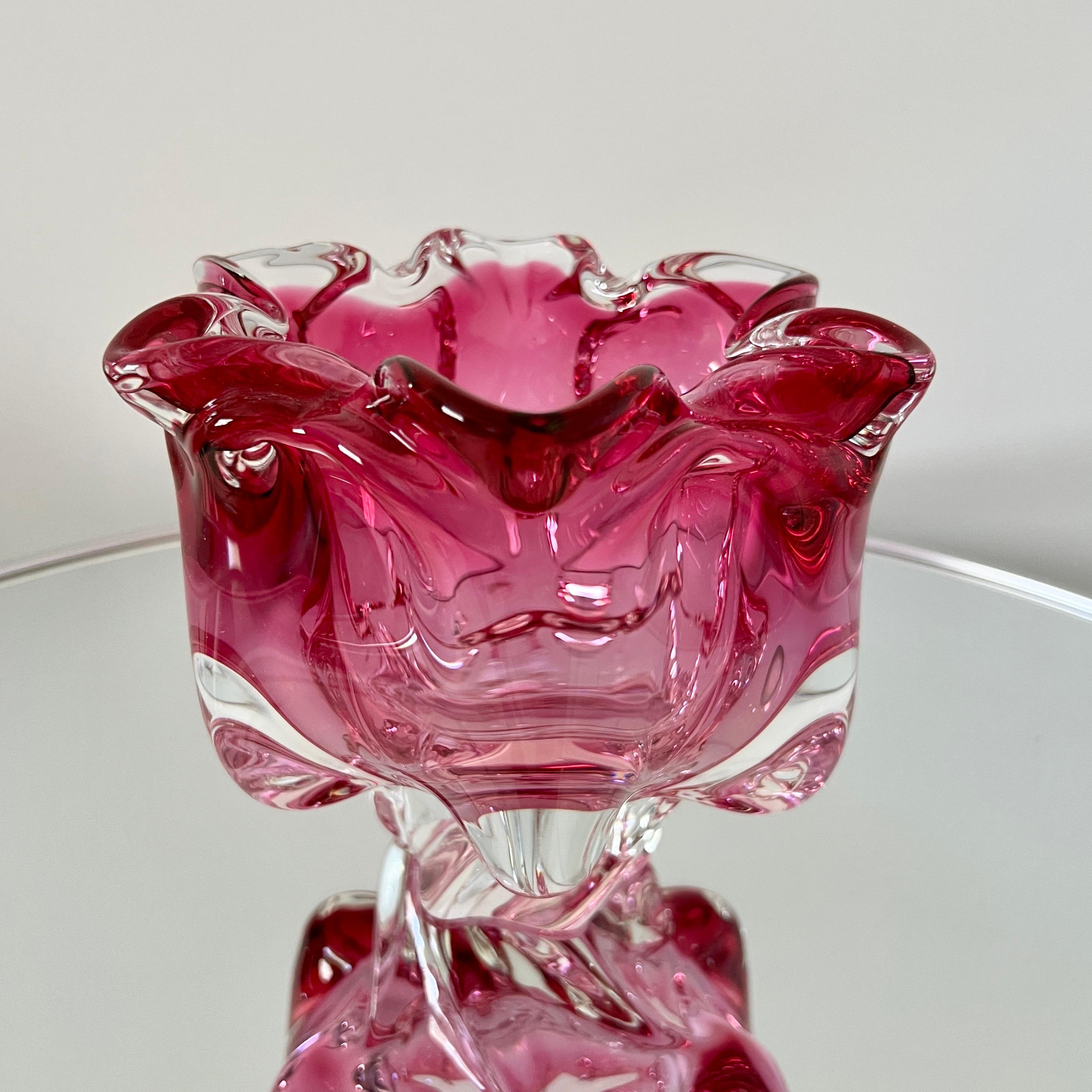 Italian Pink Murano Floral Vase with Footed Base by Fratelli Toso, c. 1950's For Sale