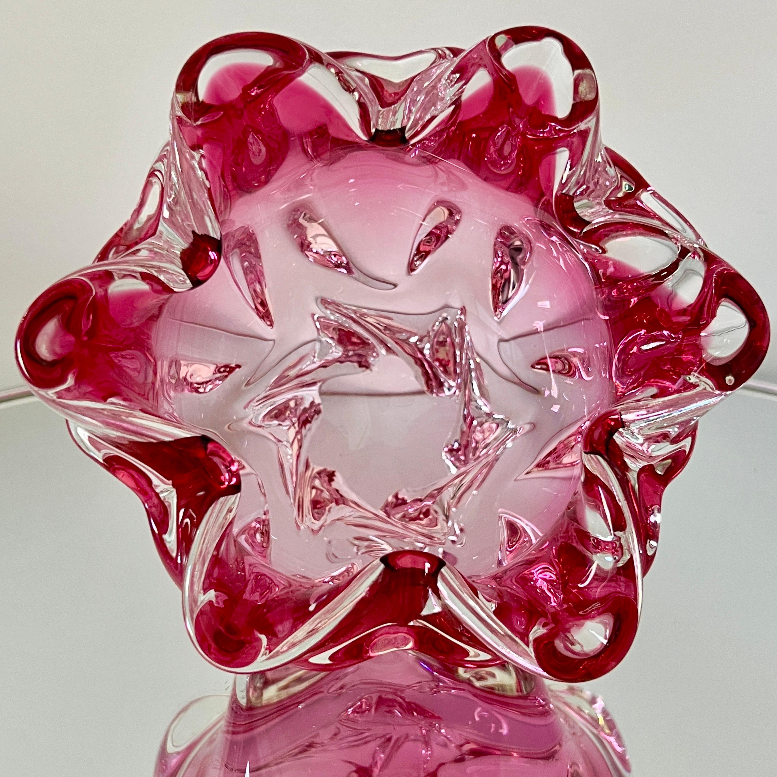 Mid-20th Century Pink Murano Floral Vase with Footed Base by Fratelli Toso, c. 1950's For Sale