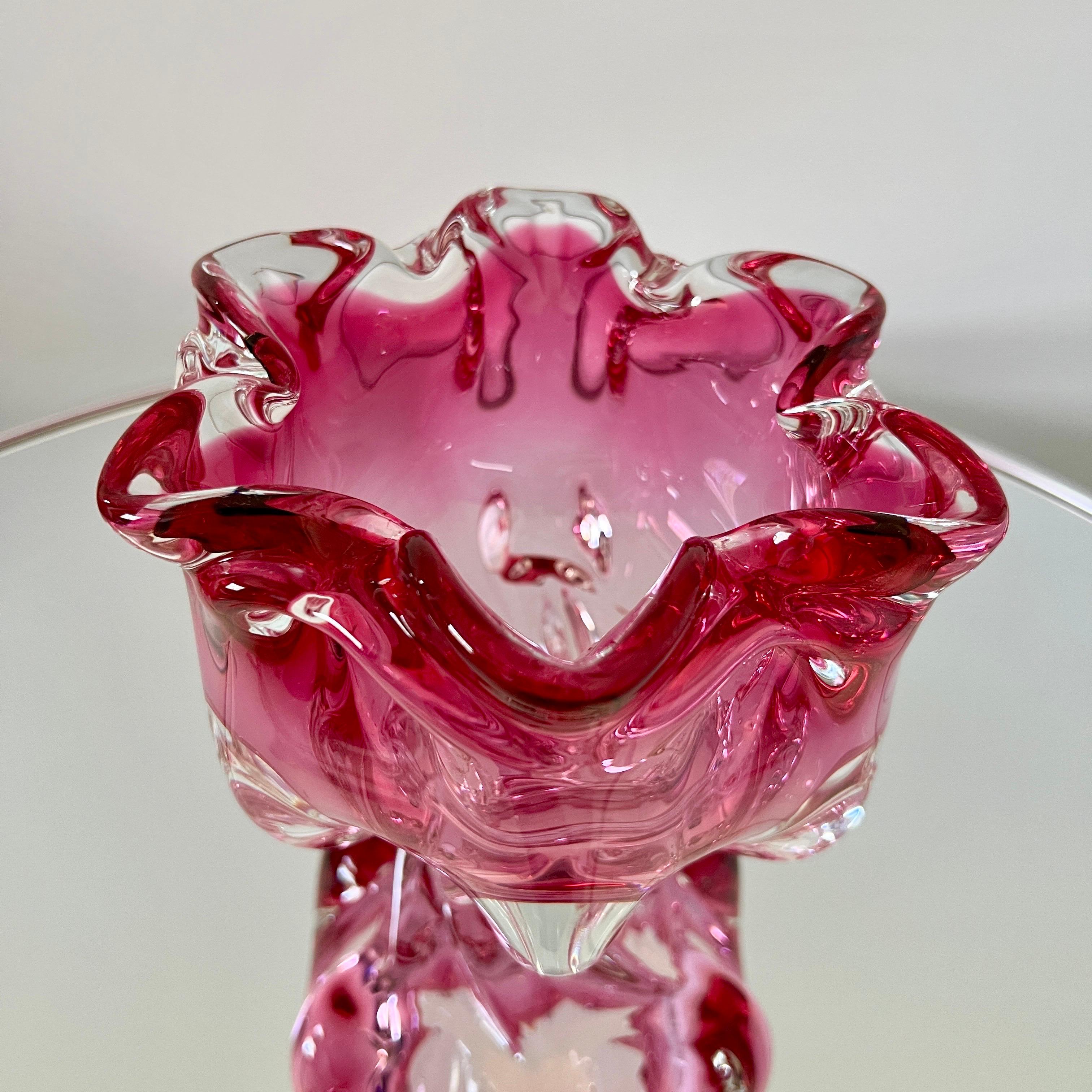 Murano Glass Pink Murano Floral Vase with Footed Base by Fratelli Toso, c. 1950's For Sale