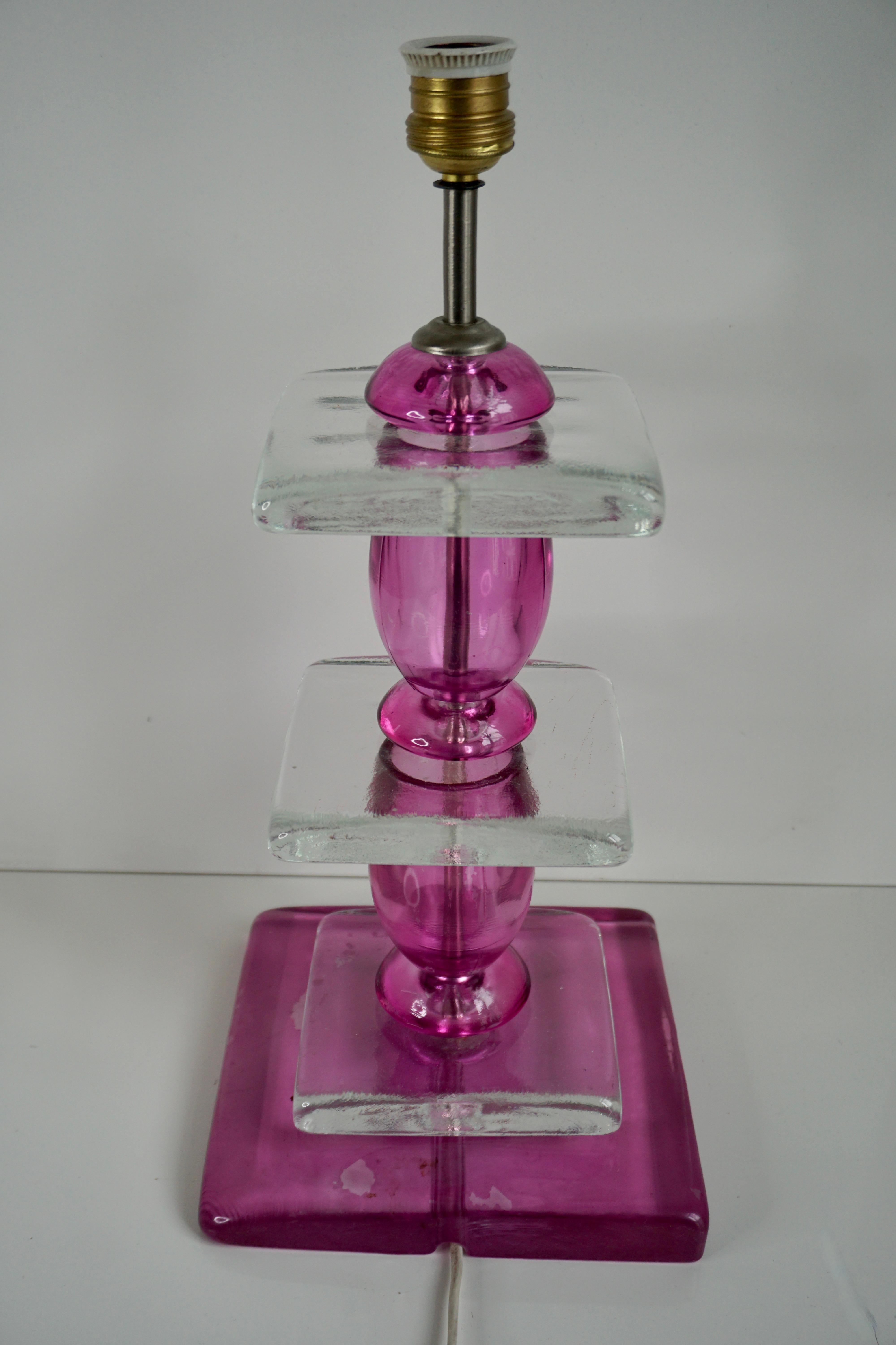 Italian Pink Murano Glass 1970s Table Light For Sale