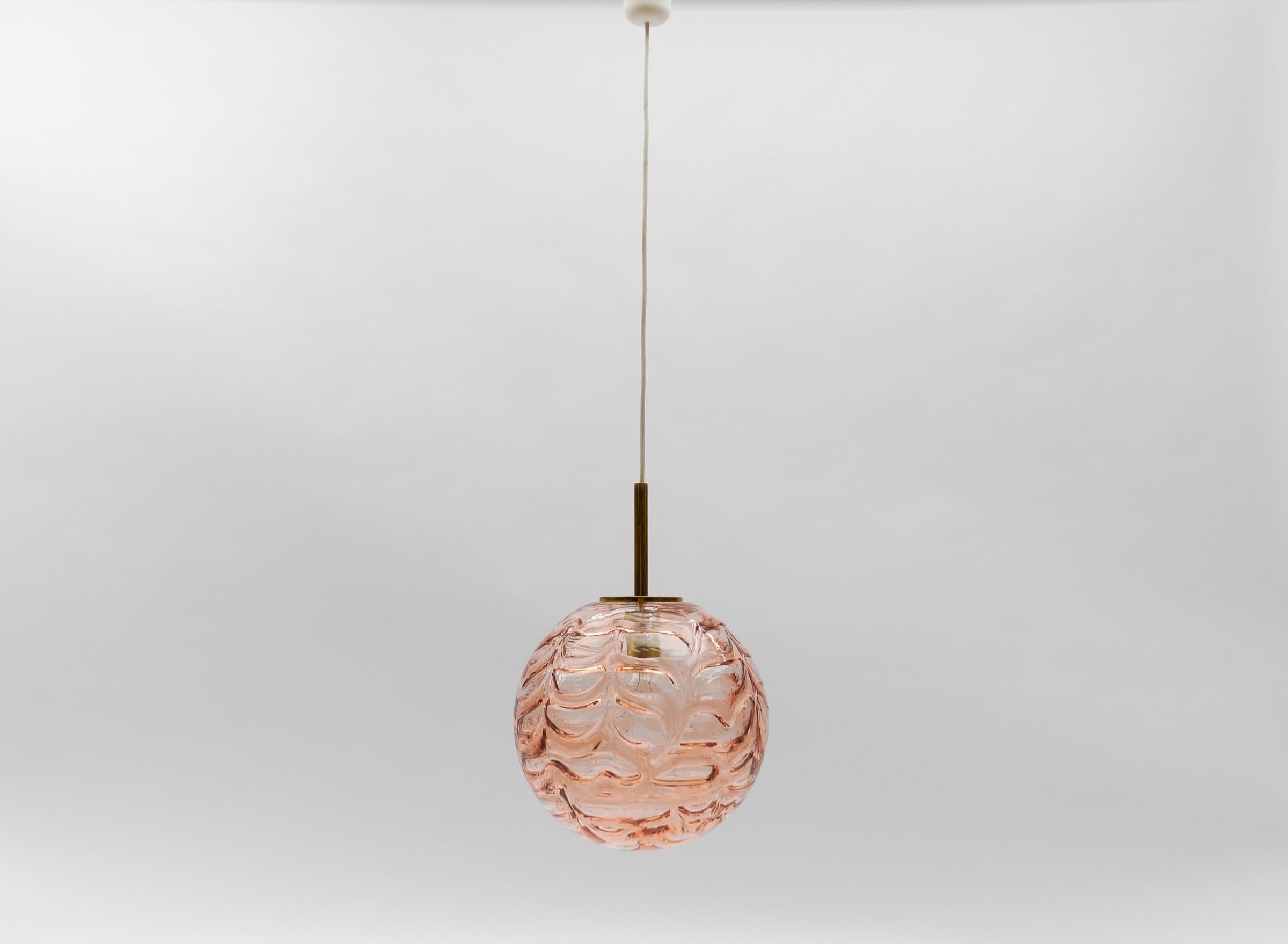 Pink Murano Glass Ball Pendant Lamp by Doria, - 1960s Germany 

Dimensions
Diameter: 11.81 in. (30 cm)
Height: 41.33 in. (105 cm)

One E27 socket. Works with 220V and 110V.

Our lamps are checked, cleaned and are suitable for use in the USA.