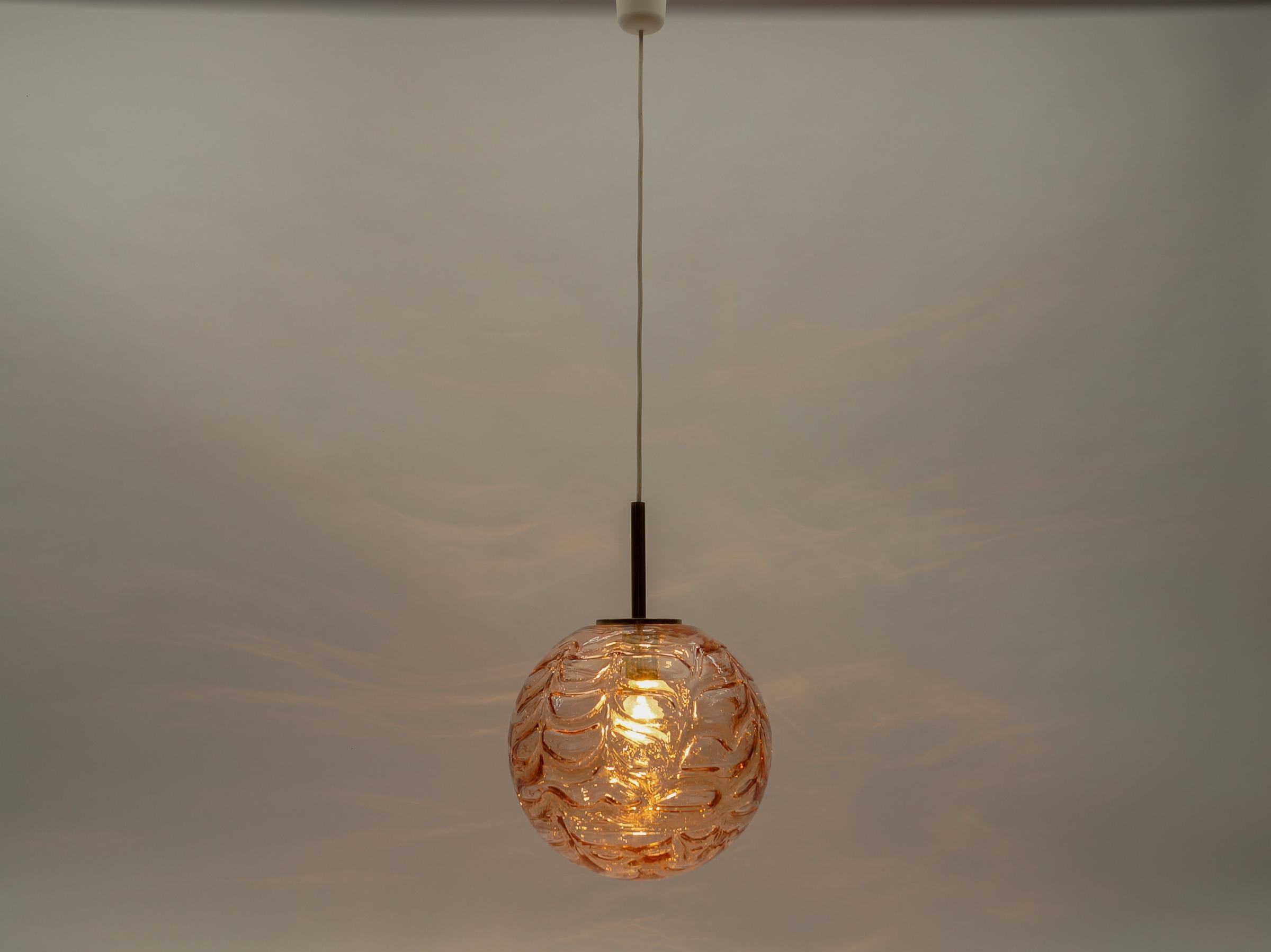 Mid-Century Modern 3x Pink Murano Glass Ball Pendant Lamp by Doria, - 1960s Germany