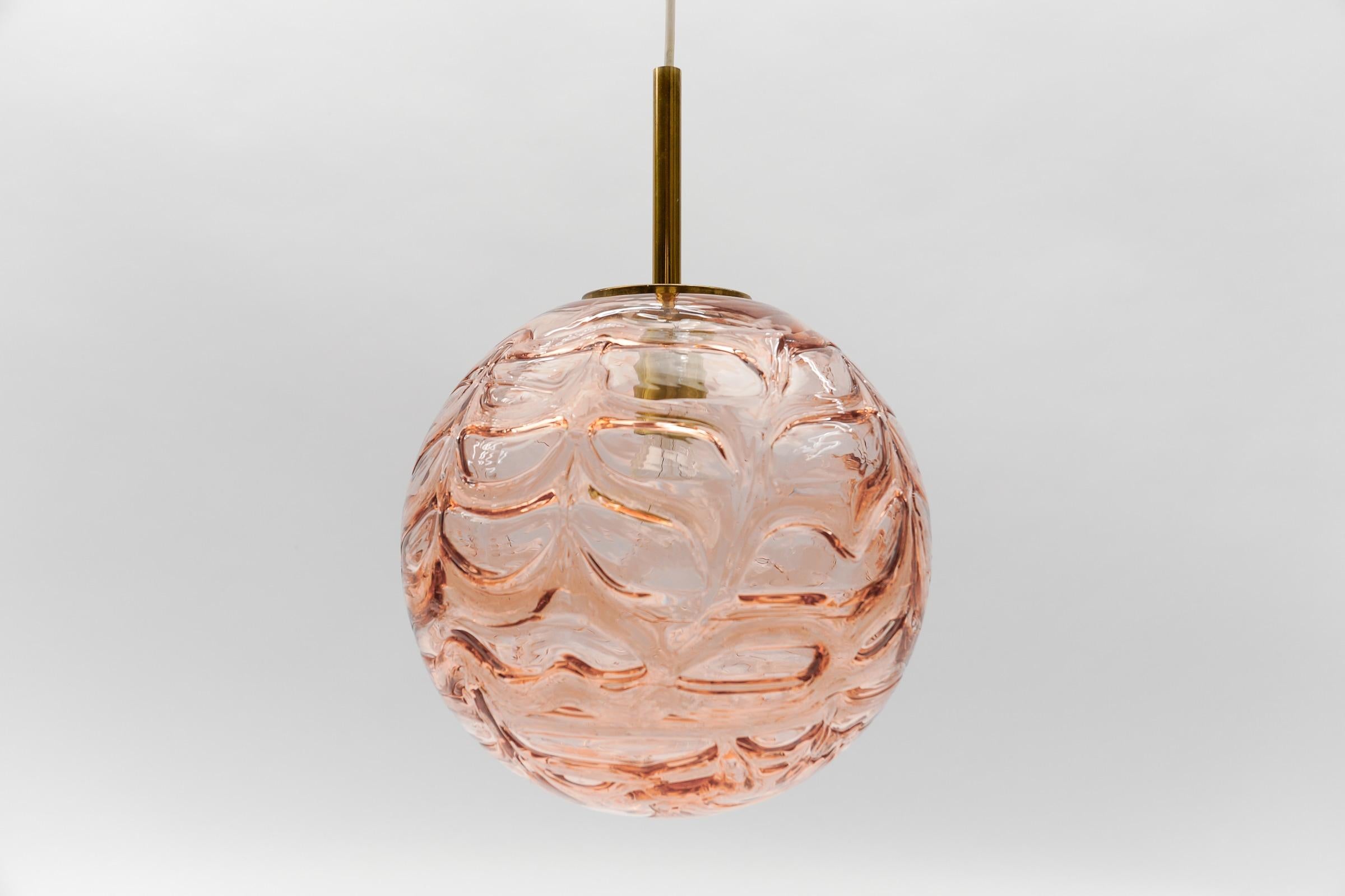 3x Pink Murano Glass Ball Pendant Lamp by Doria, - 1960s Germany In Good Condition In Nürnberg, Bayern