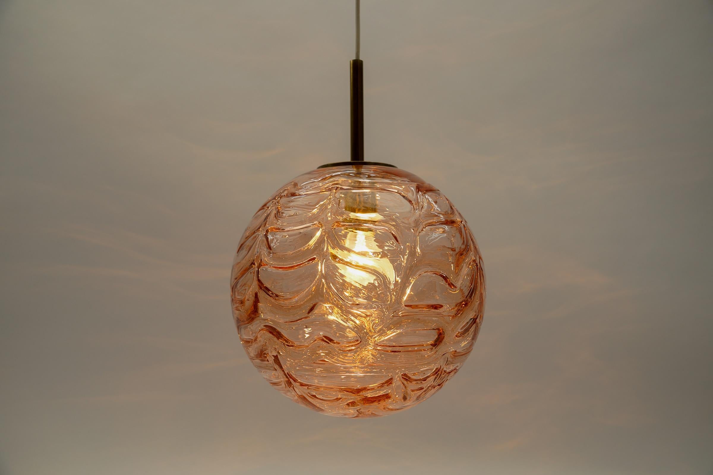 Mid-20th Century 3x Pink Murano Glass Ball Pendant Lamp by Doria, - 1960s Germany