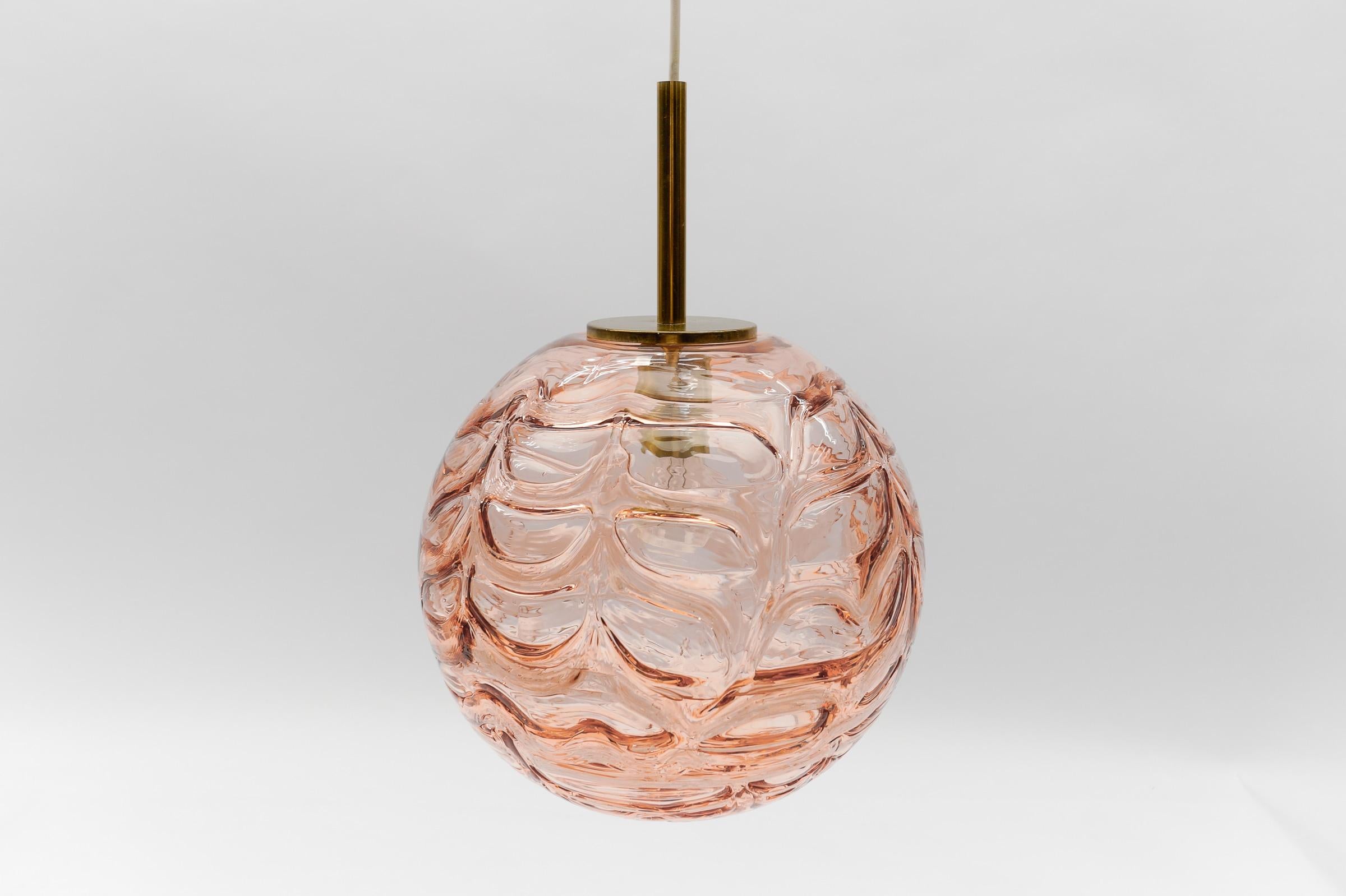 Metal 3x Pink Murano Glass Ball Pendant Lamp by Doria, - 1960s Germany