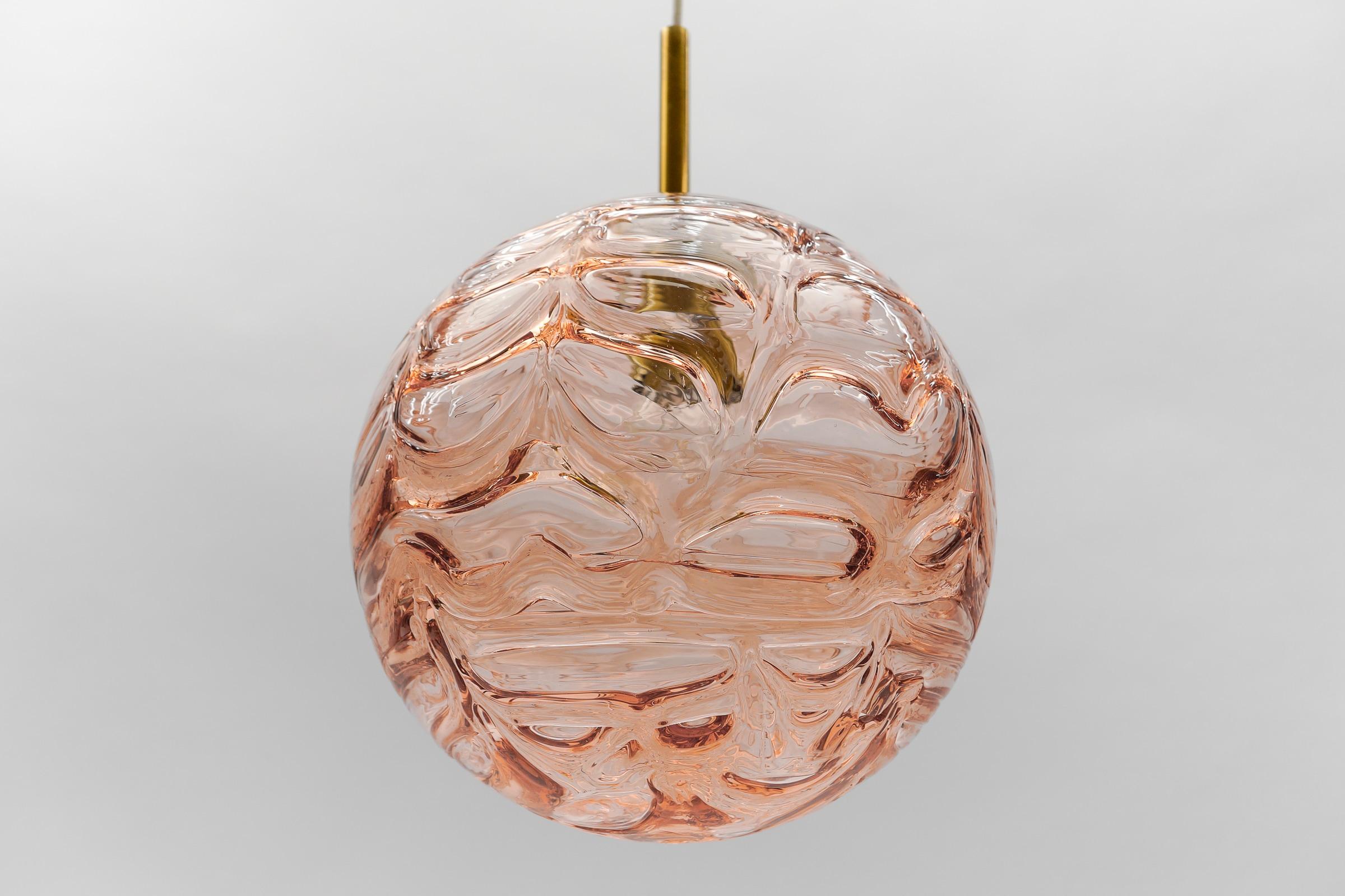 3x Pink Murano Glass Ball Pendant Lamp by Doria, - 1960s Germany 1