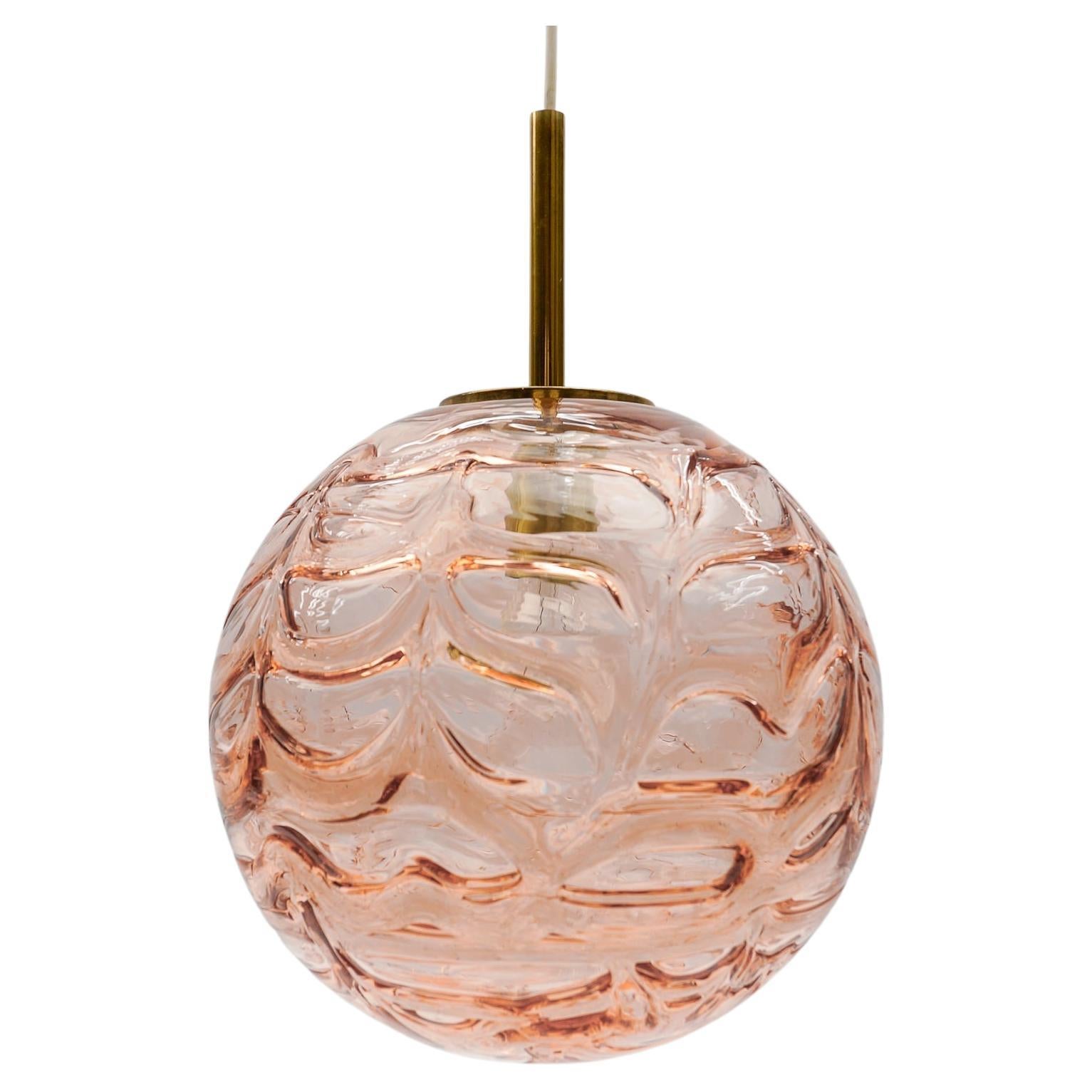 3x Pink Murano Glass Ball Pendant Lamp by Doria, - 1960s Germany