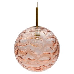 3x Pink Murano Glass Ball Pendant Lamp by Doria, - 1960s Germany