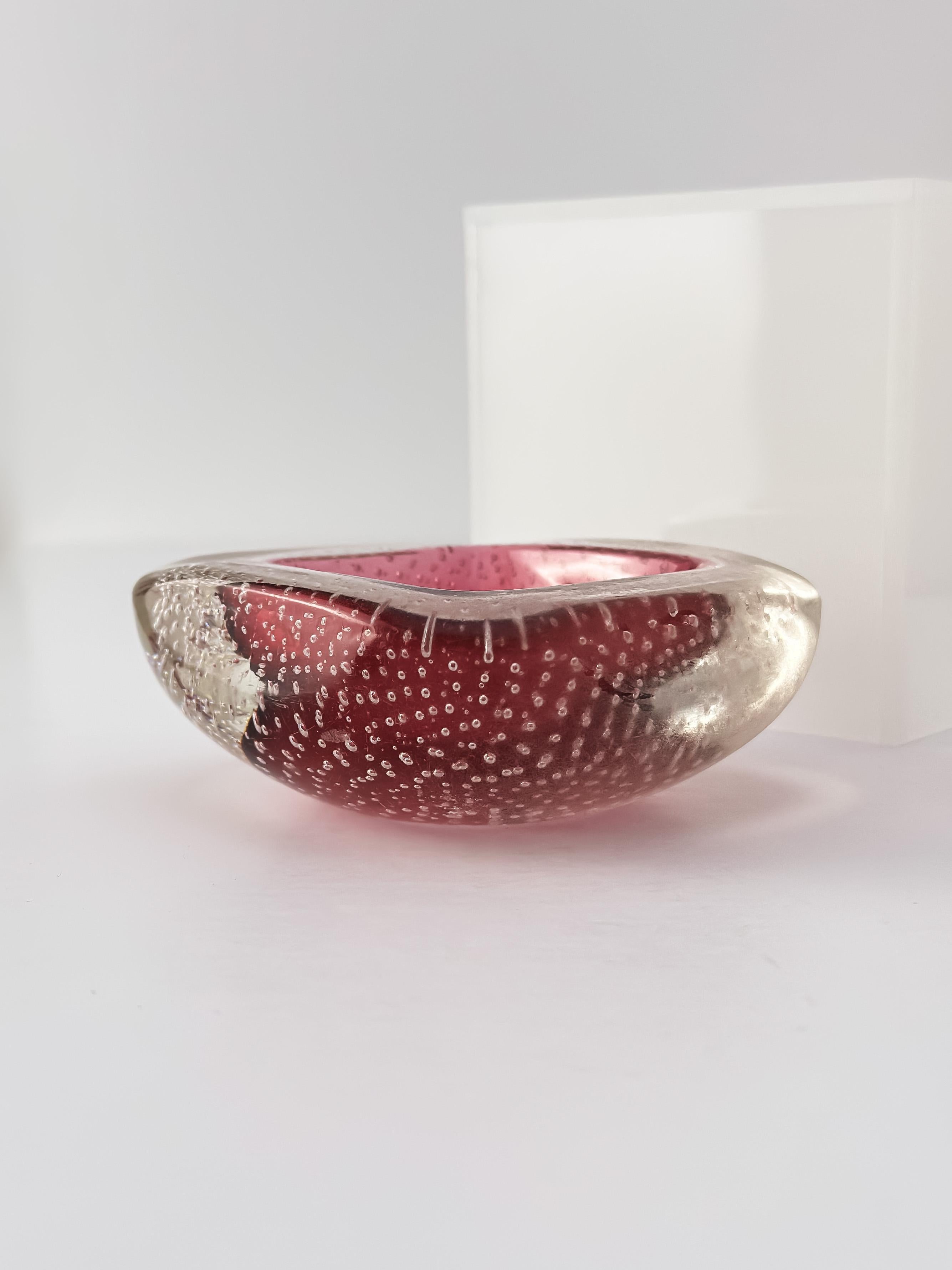 Rosa Murano-Glas Schale, quadratisch Sommerso Bubbled Bullicante c.1960s Italien (Muranoglas) im Angebot