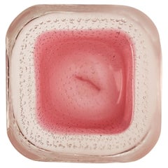 Pink Murano Glass Bowl, Square Sommerso Bubbled Bullicante c.1960s Italy
