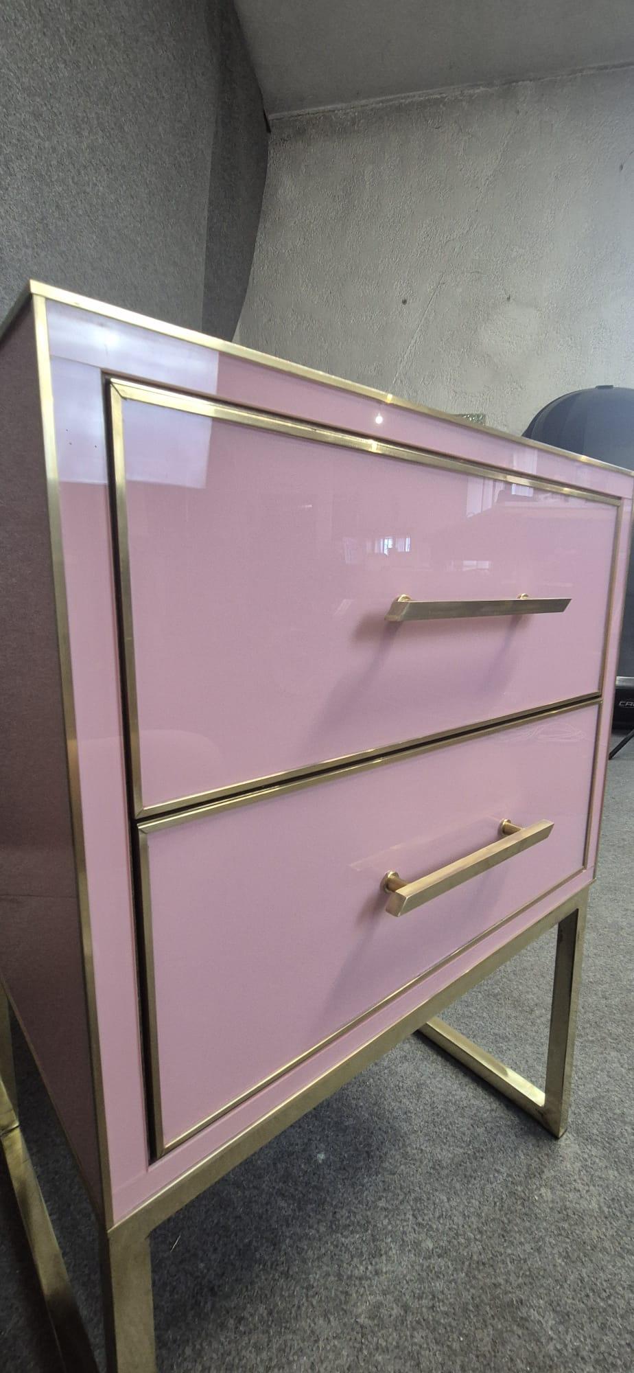 Pink Murano Glass & Brass Luxury Bedside Tables: Italian Artistry Modern Bedroom in vendita 7