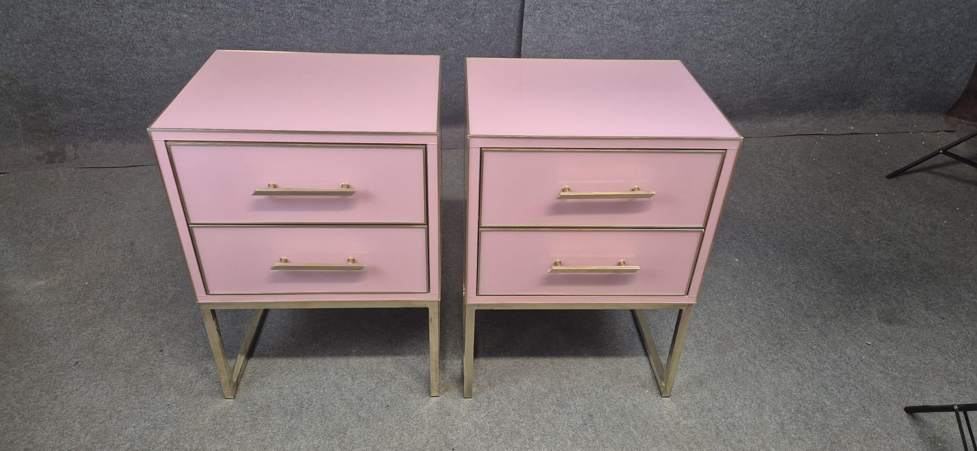 Pink Murano Glass & Brass Luxury Bedside Tables: Italian Artistry Modern Bedroom in vendita 9