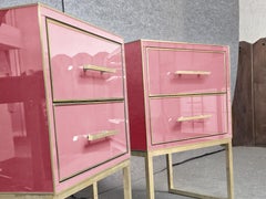 Pink Murano Glass & Brass Luxury Bedside Tables: Italian Justfurnituress Design