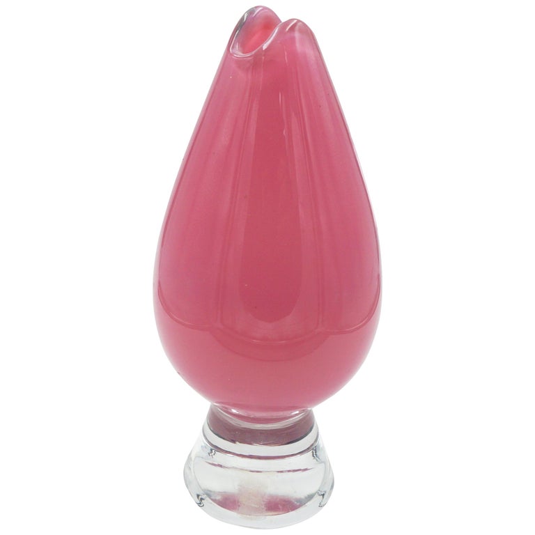 Mid Century Pink Murano Glass Bud Vase For Sale at 1stDibs