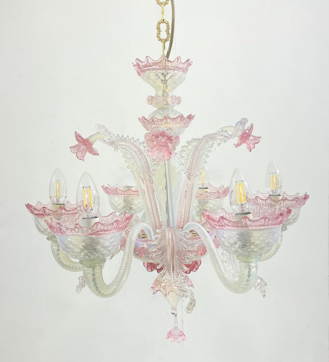 Lampadario in vetro di Murano rosa, anni '50 In condizioni buone in vendita a Brussels, BE