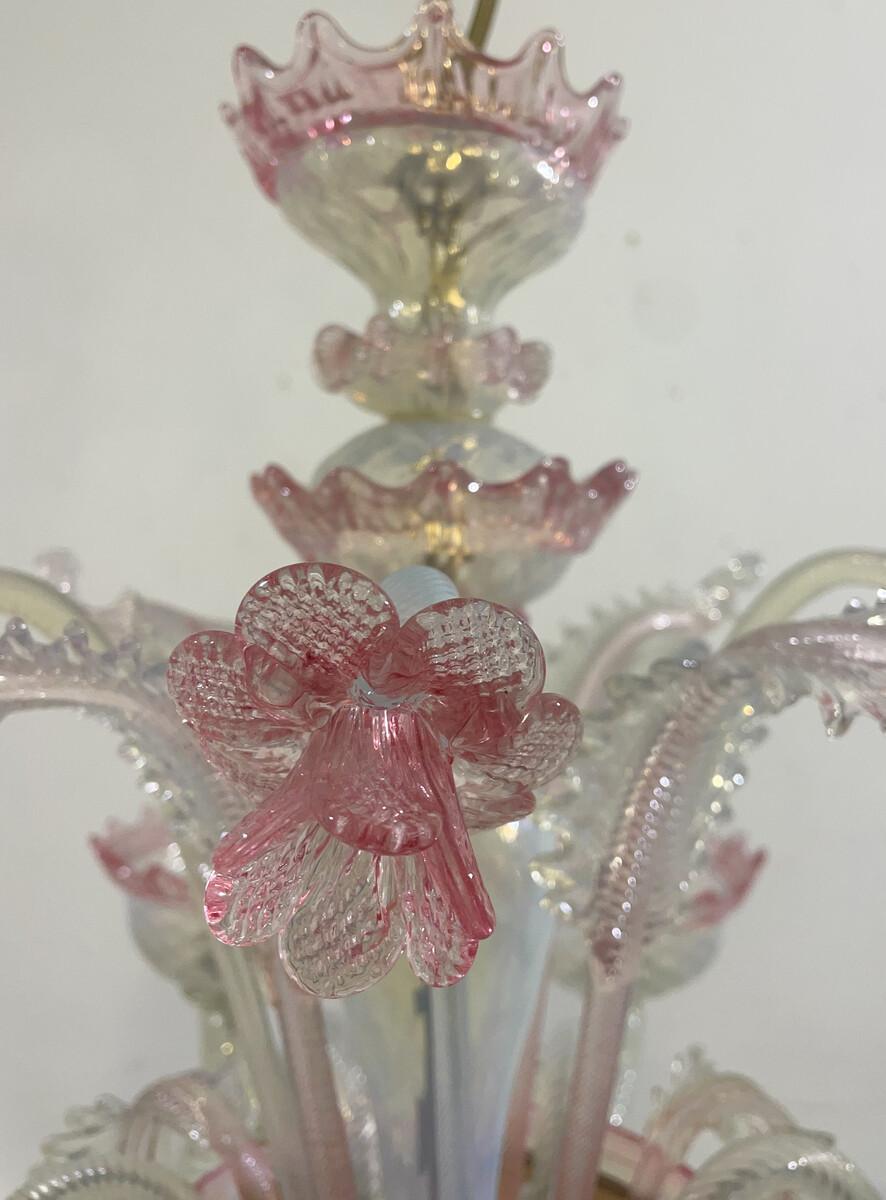 Vetro di Murano Lampadario in vetro di Murano rosa, anni '50 in vendita