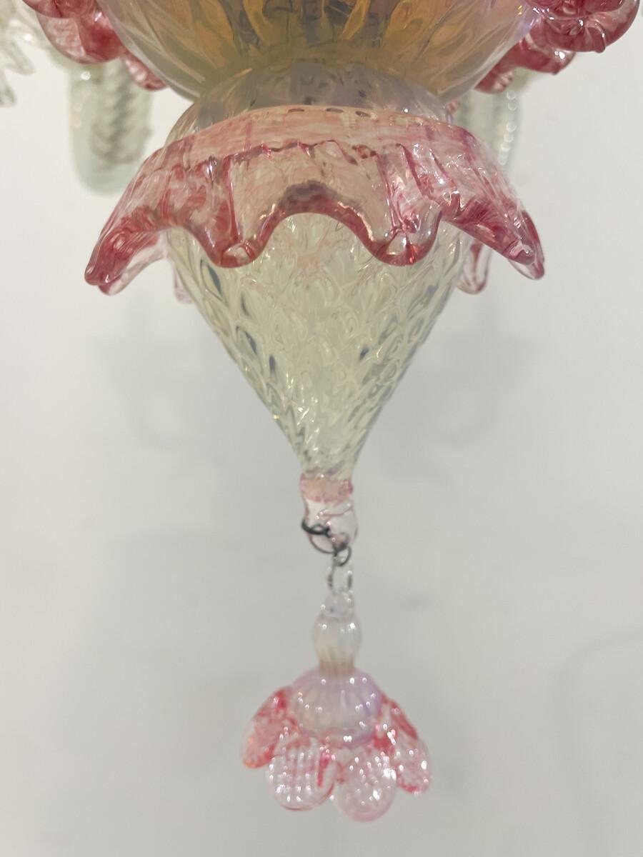 Lampadario in vetro di Murano rosa, anni '50 in vendita 1