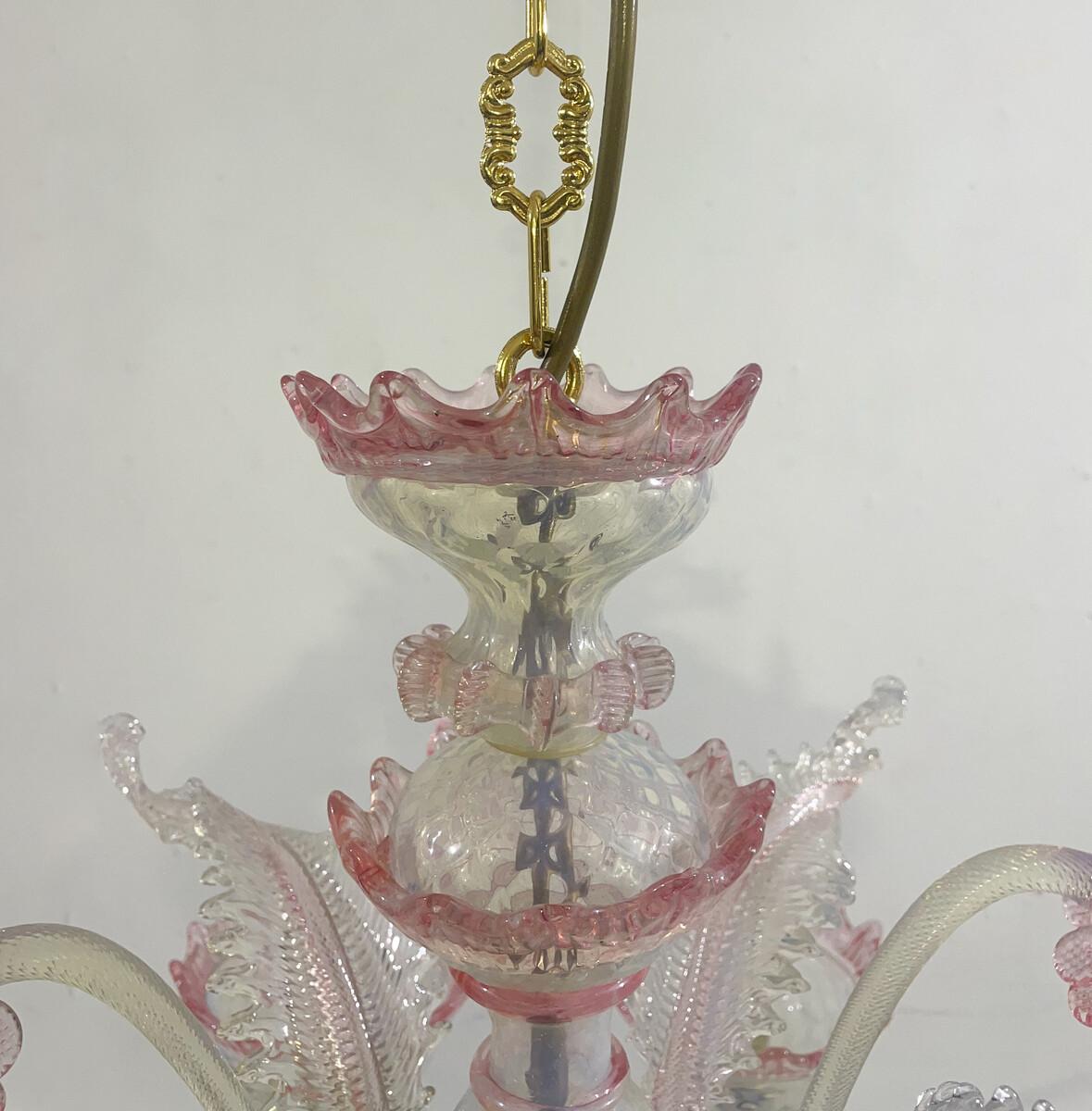 Lampadario in vetro di Murano rosa, anni '50 in vendita 2