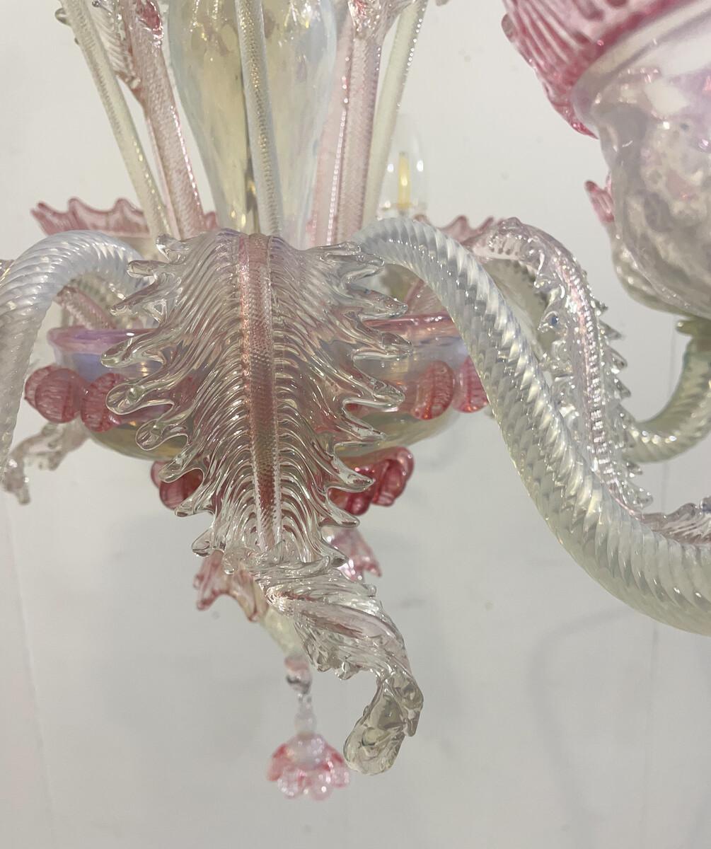 Lampadario in vetro di Murano rosa, anni '50 in vendita 3