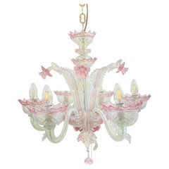 Lampadario in vetro di Murano rosa, anni '50