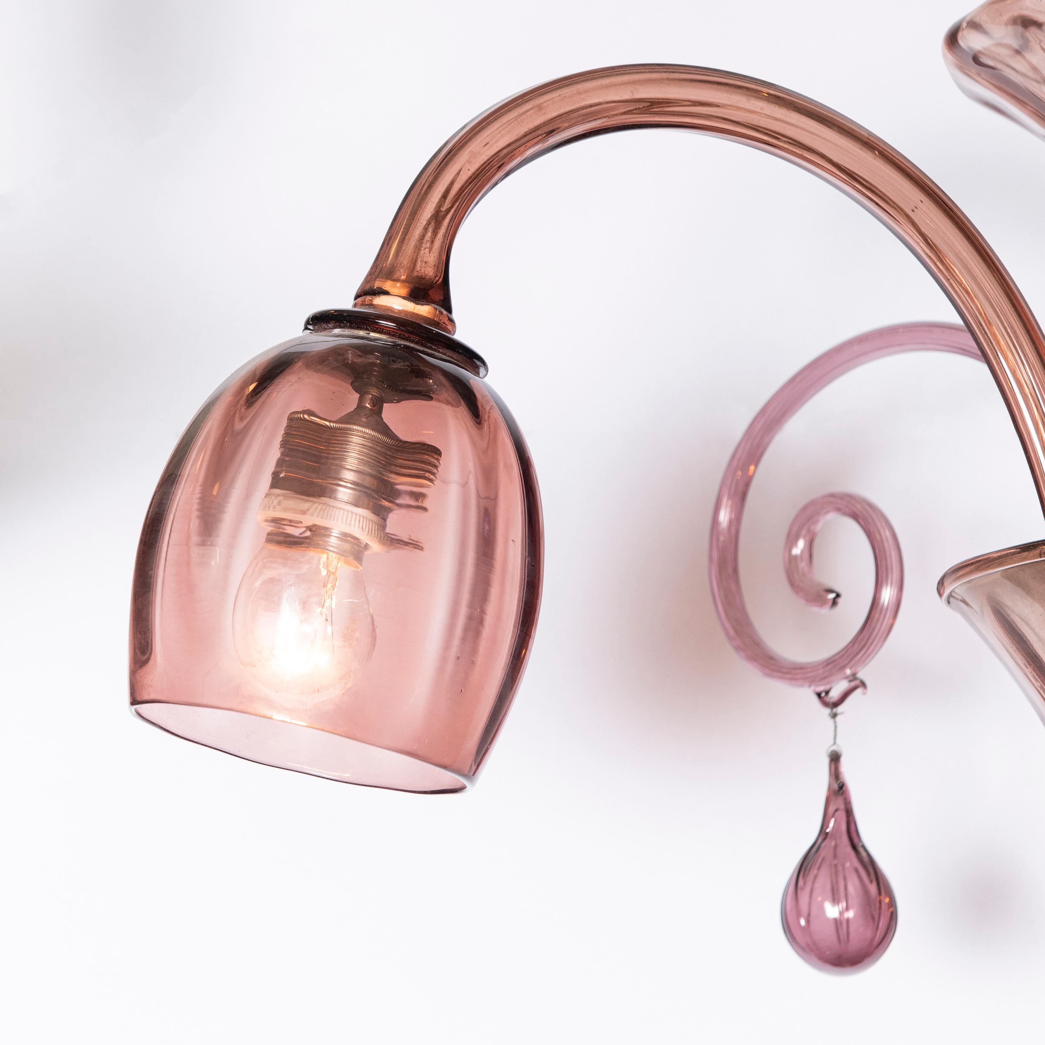 Art Deco Pink Murano Glass Chandelier by Venini, Italy, circa 1940 For Sale