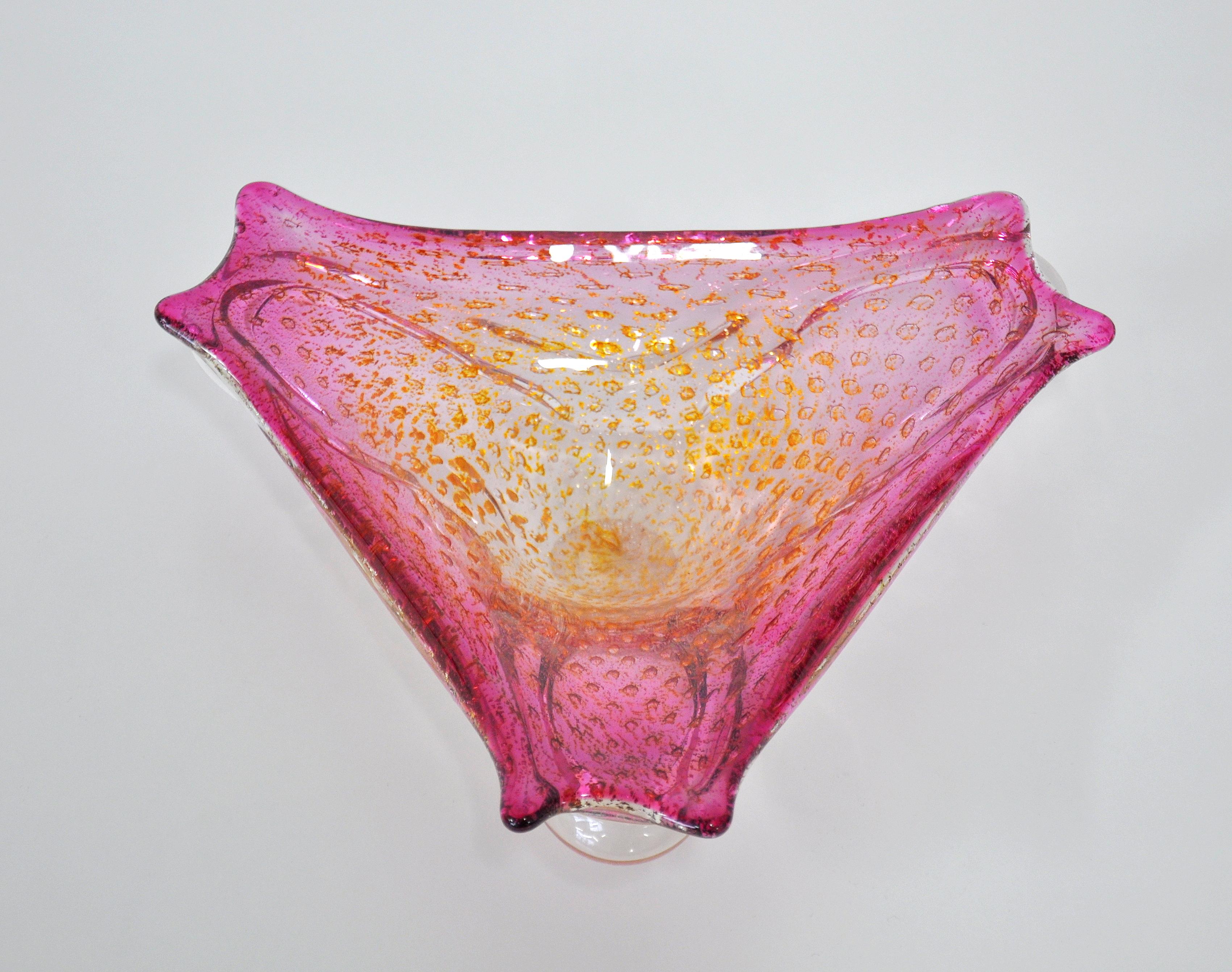 Pink Murano Glass Controlled Bubbles and Gold Aventurine Bowl 1