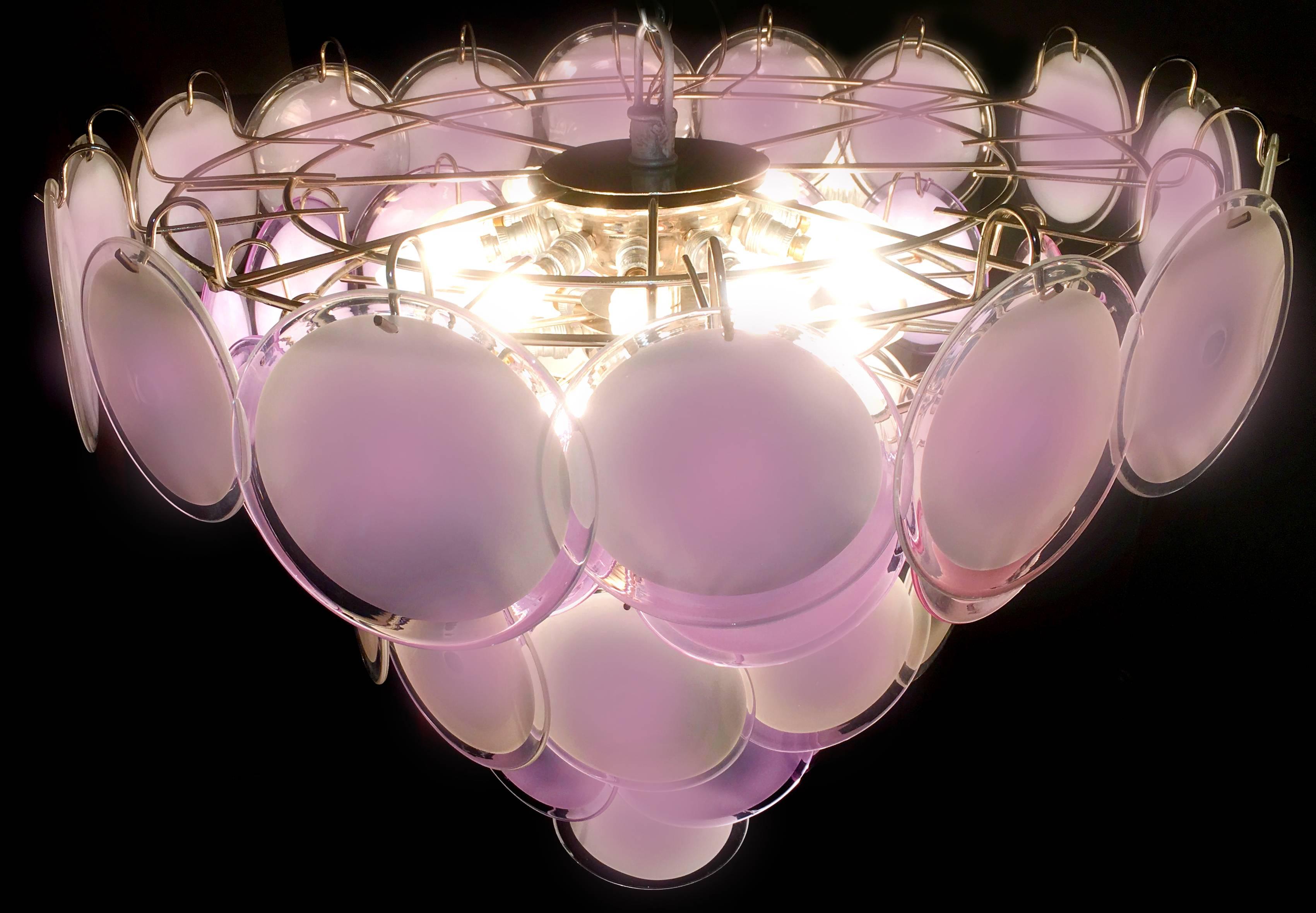 Lampadario a disco in vetro di Murano rosa, Italia, anni '70 In condizioni ottime in vendita a Rome, IT