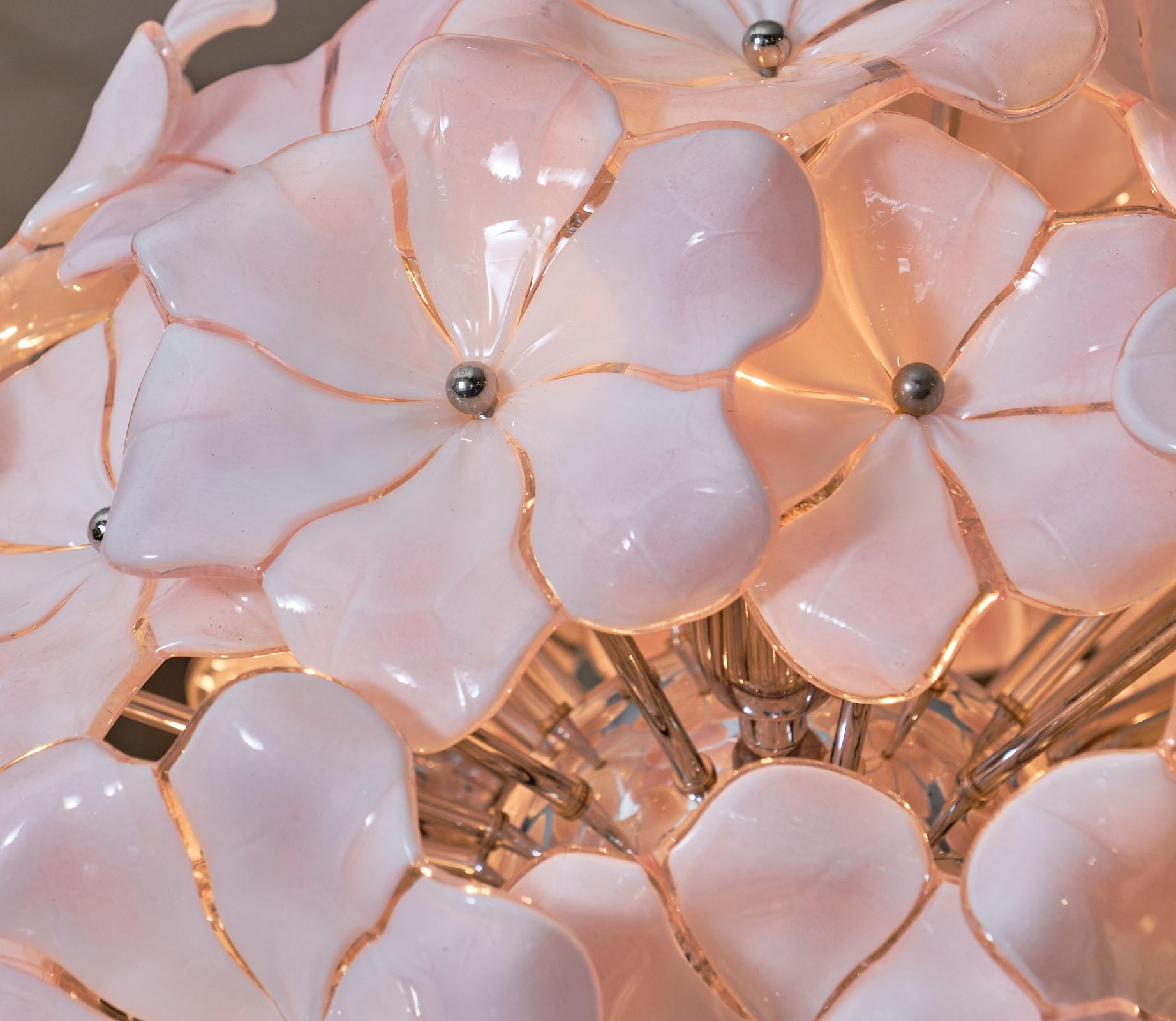 Pink Murano Glass Flower Chandelier  In Excellent Condition For Sale In Austin, TX