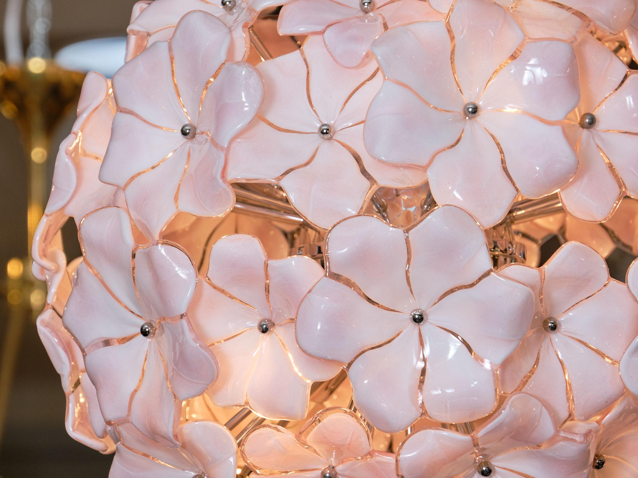 Contemporary Pink Murano Glass Flower Chandelier  For Sale