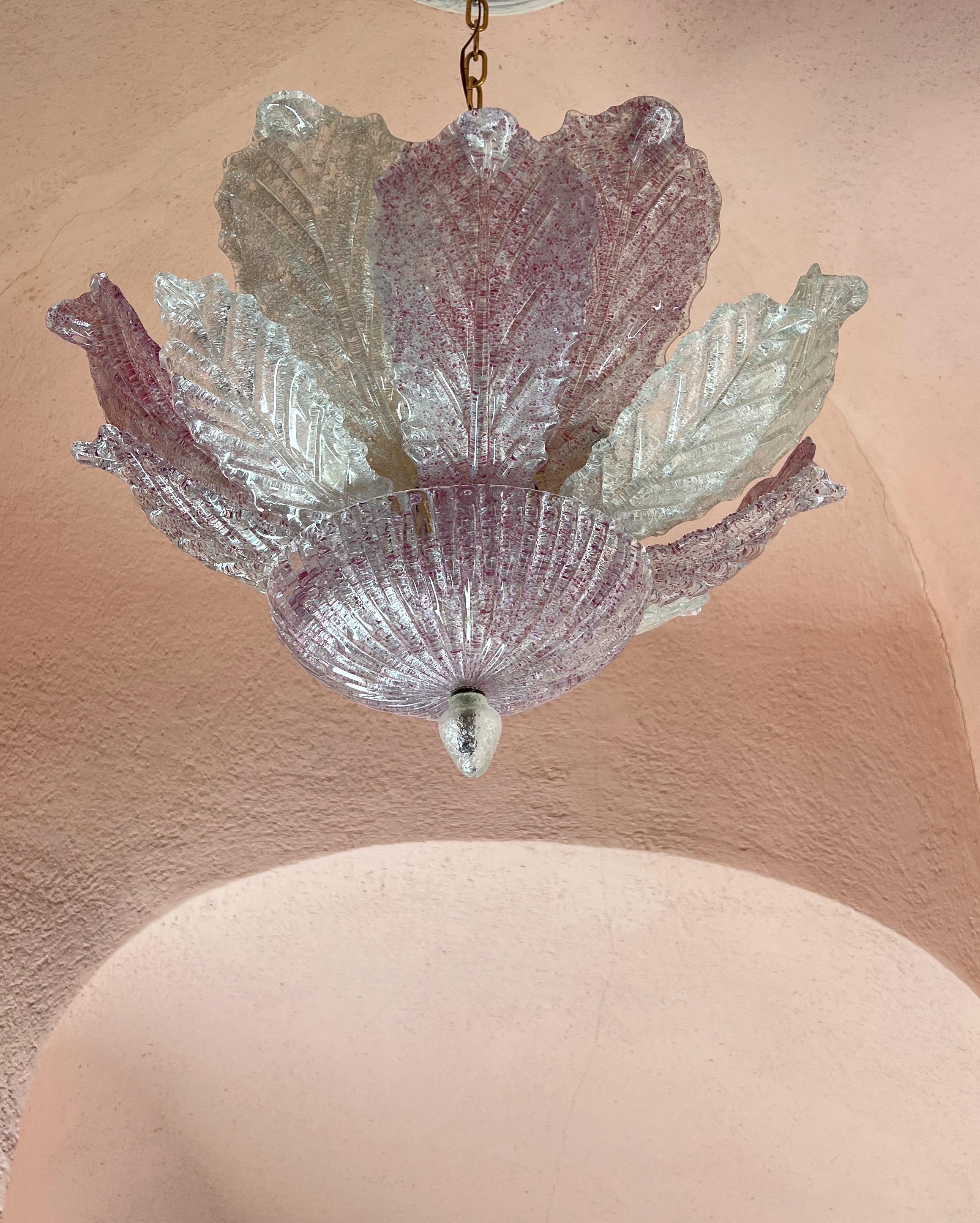 Empotrable de cristal de Murano rosa de Barovier & Toso MidCentury Modern Italy años 80 Metal en venta