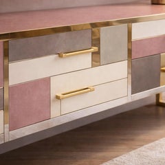 Pink Murano Glass Italian Sideboard with Brass Base