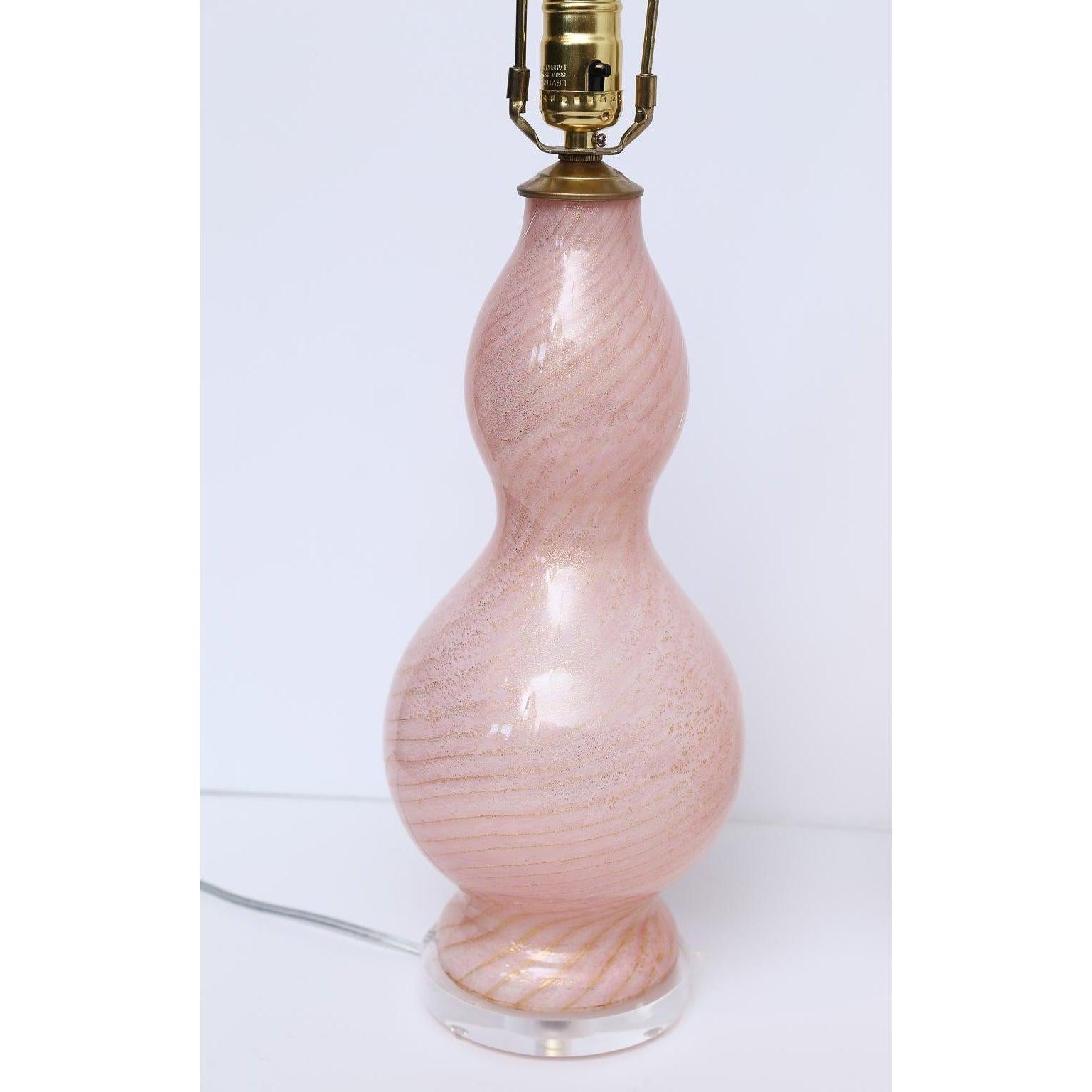 Contemporary Pink Murano Glass Lamps, a Pair