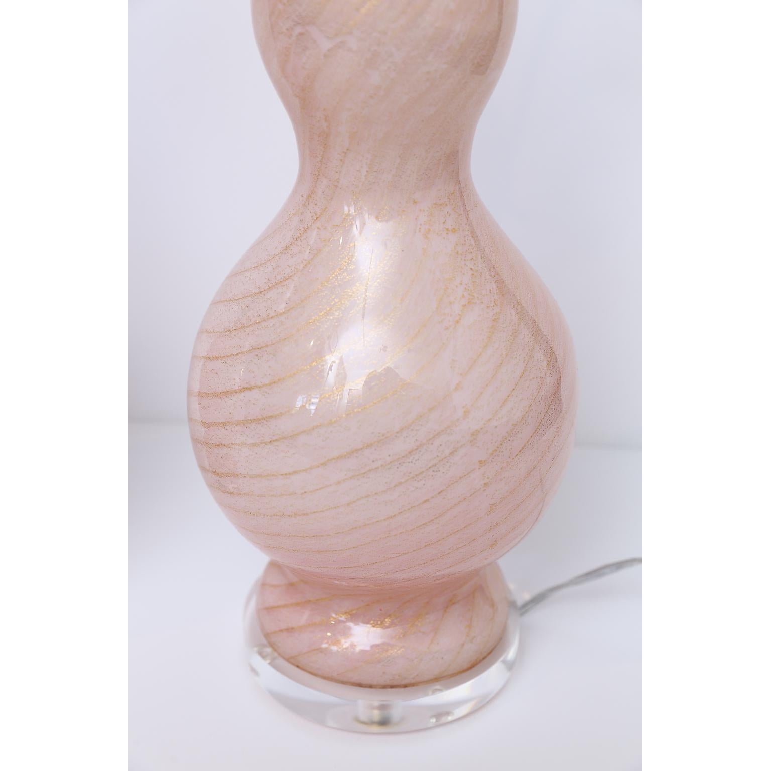 Pink Murano Glass Lamps, a Pair 3