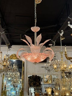 Pink Murano Glass Leaf Chandelier