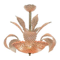 Pink Murano Glass Leaf Chandelier