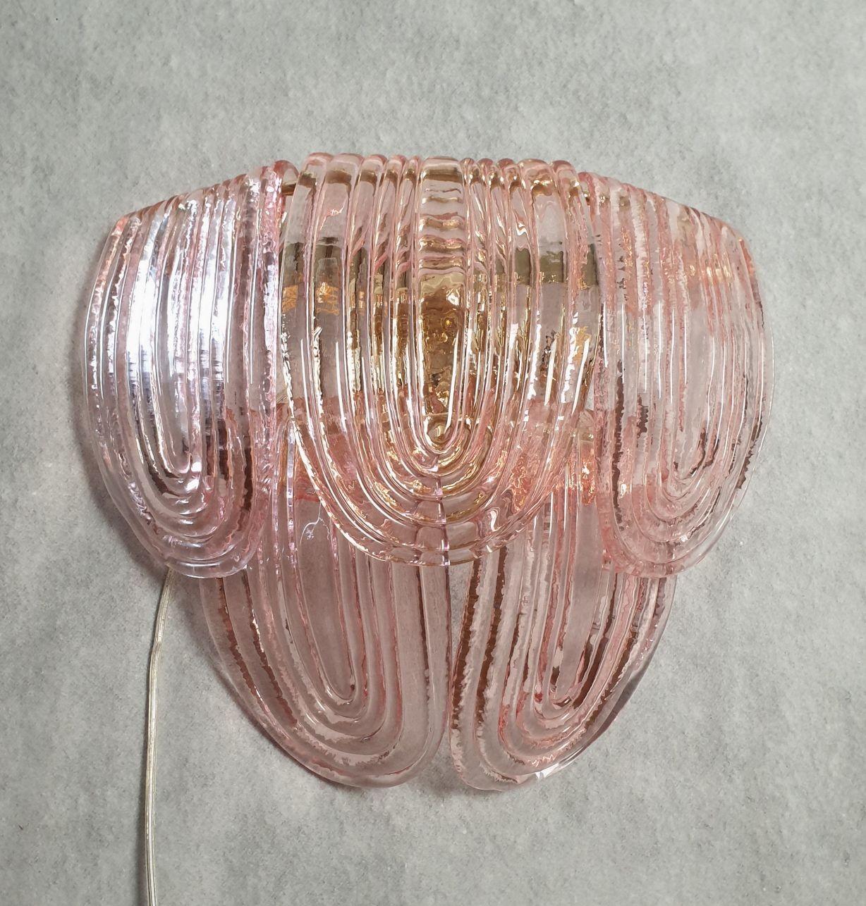 Mid-Century Modern Pink Murano glass sconces - a pair For Sale