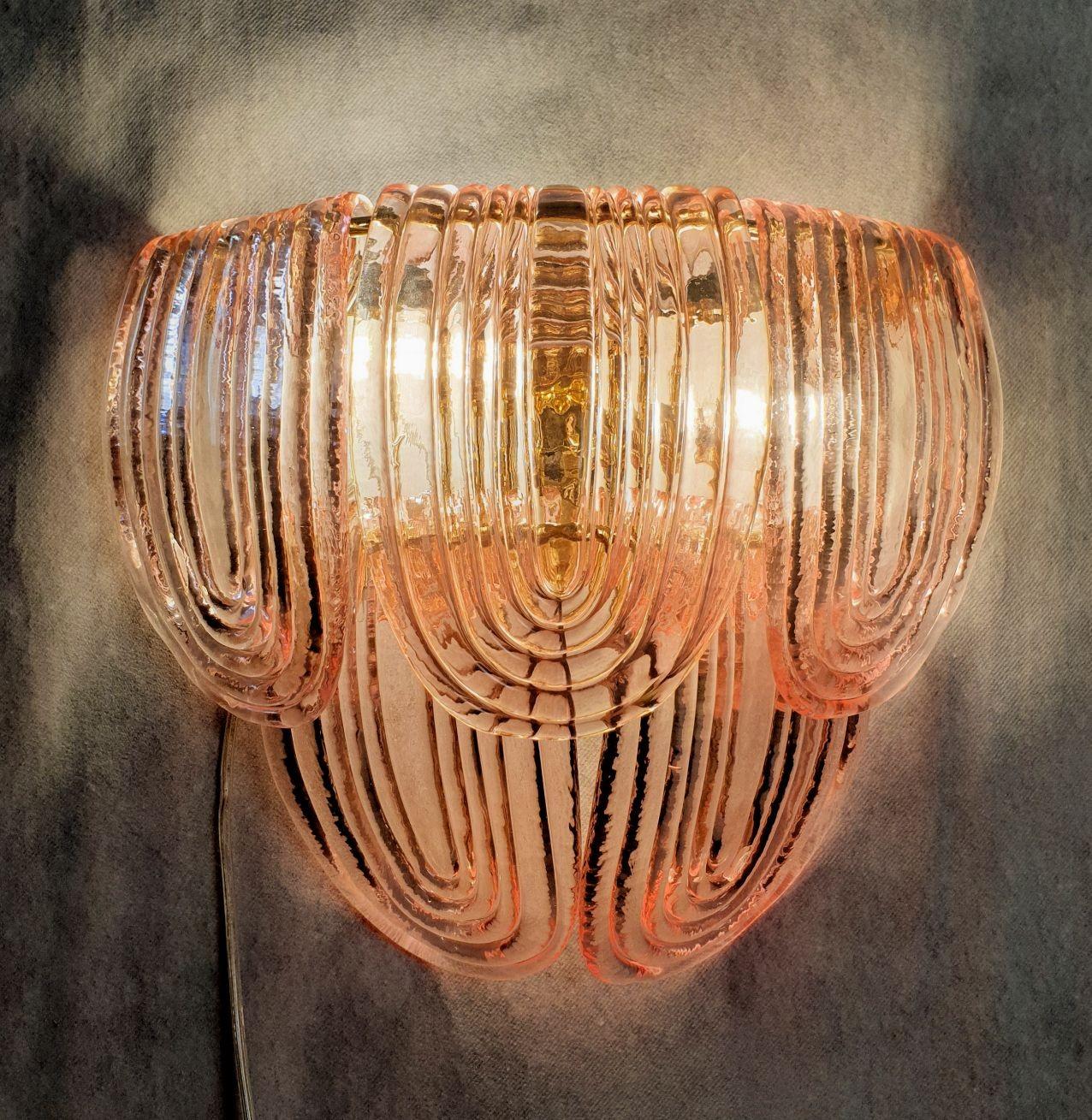 Italian Pink Murano glass sconces - a pair For Sale