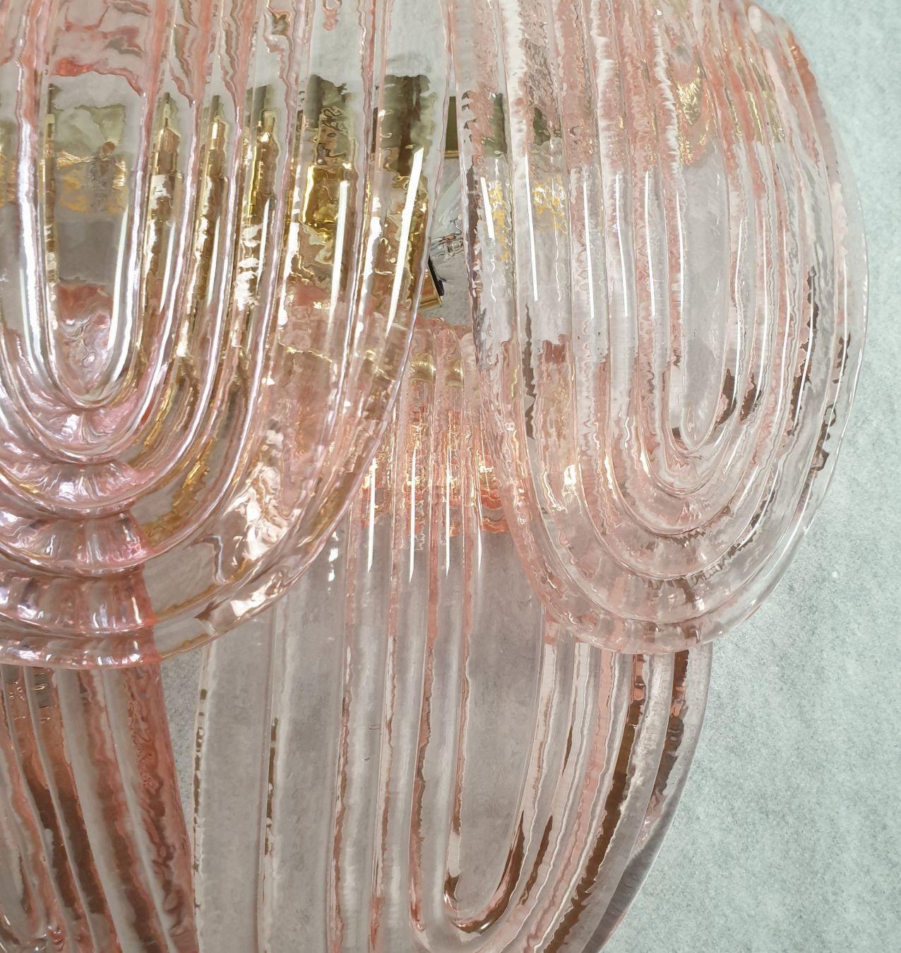 Gold Plate Pink Murano glass sconces - a pair For Sale