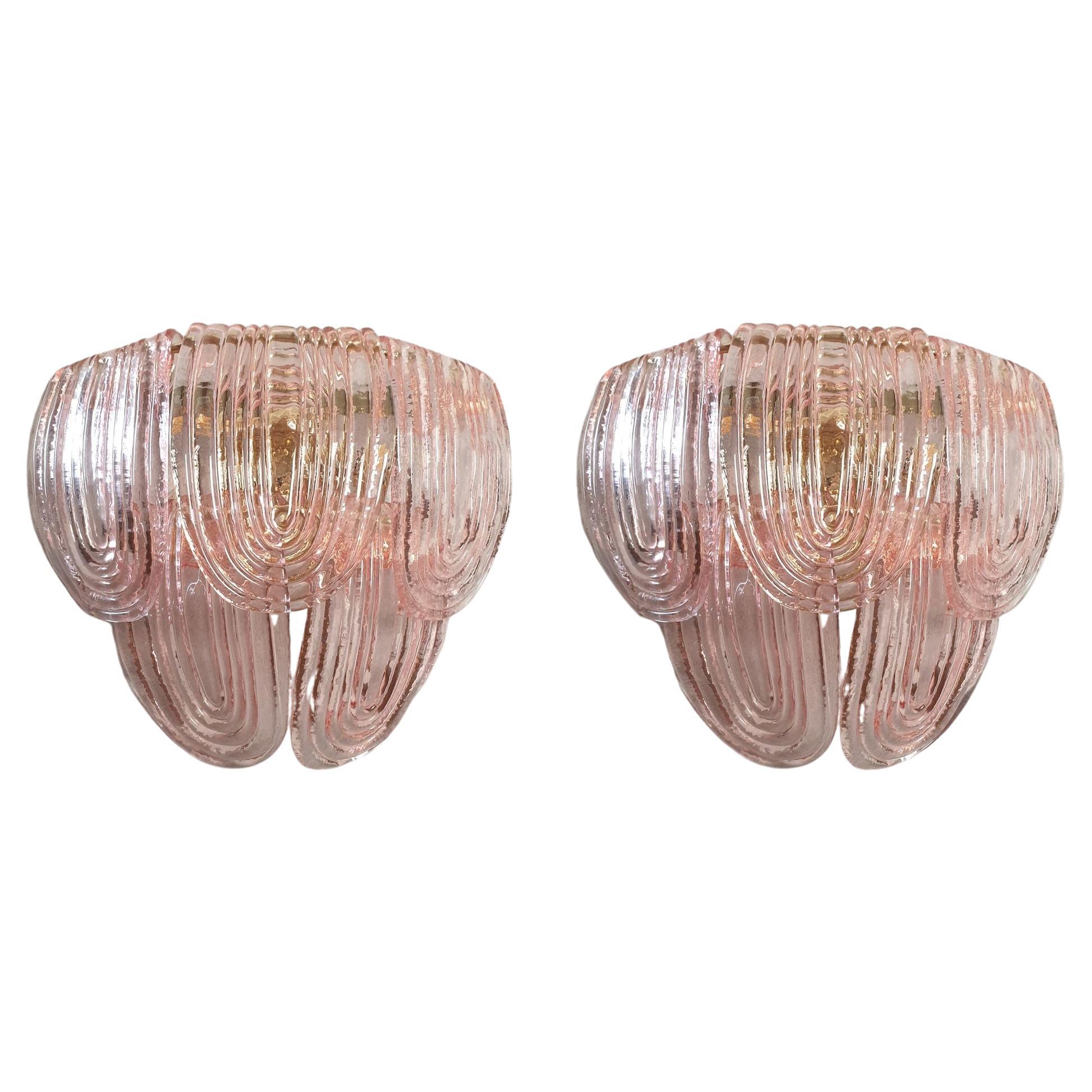 Pink Murano glass sconces - a pair For Sale
