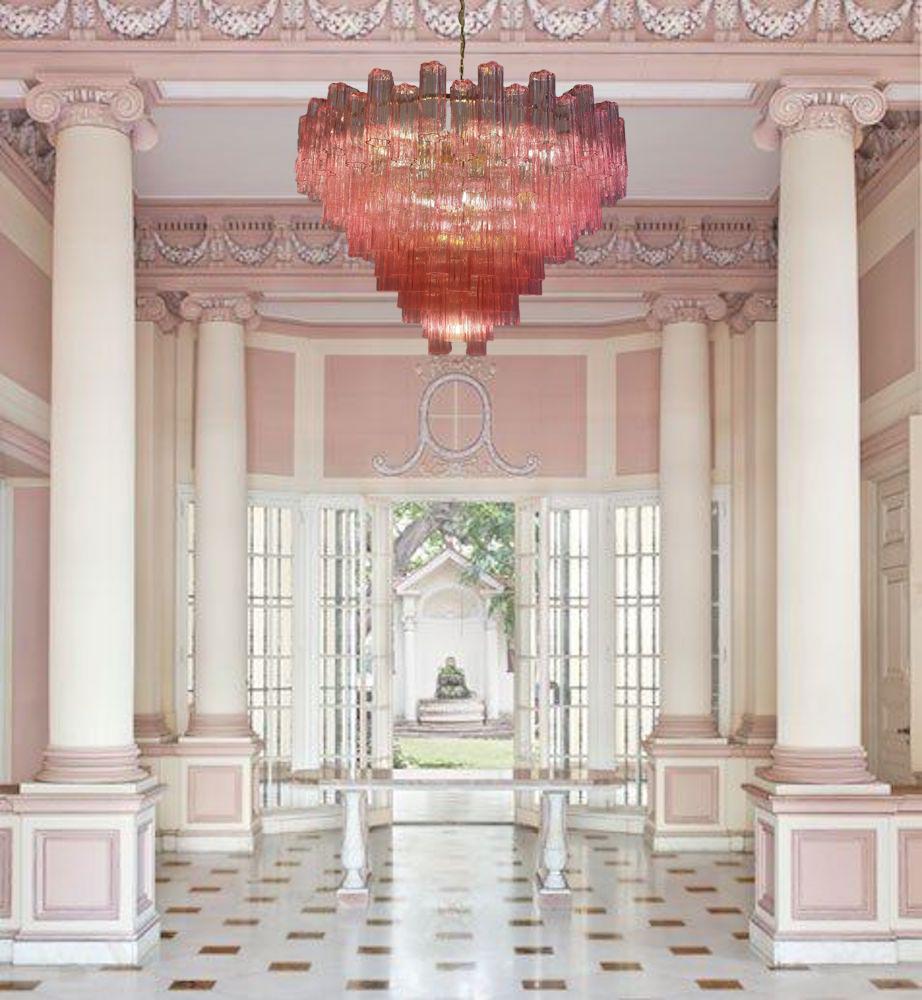 Lustre ou plafonnier monumental Tronchi en verre de Murano rose en vente 5