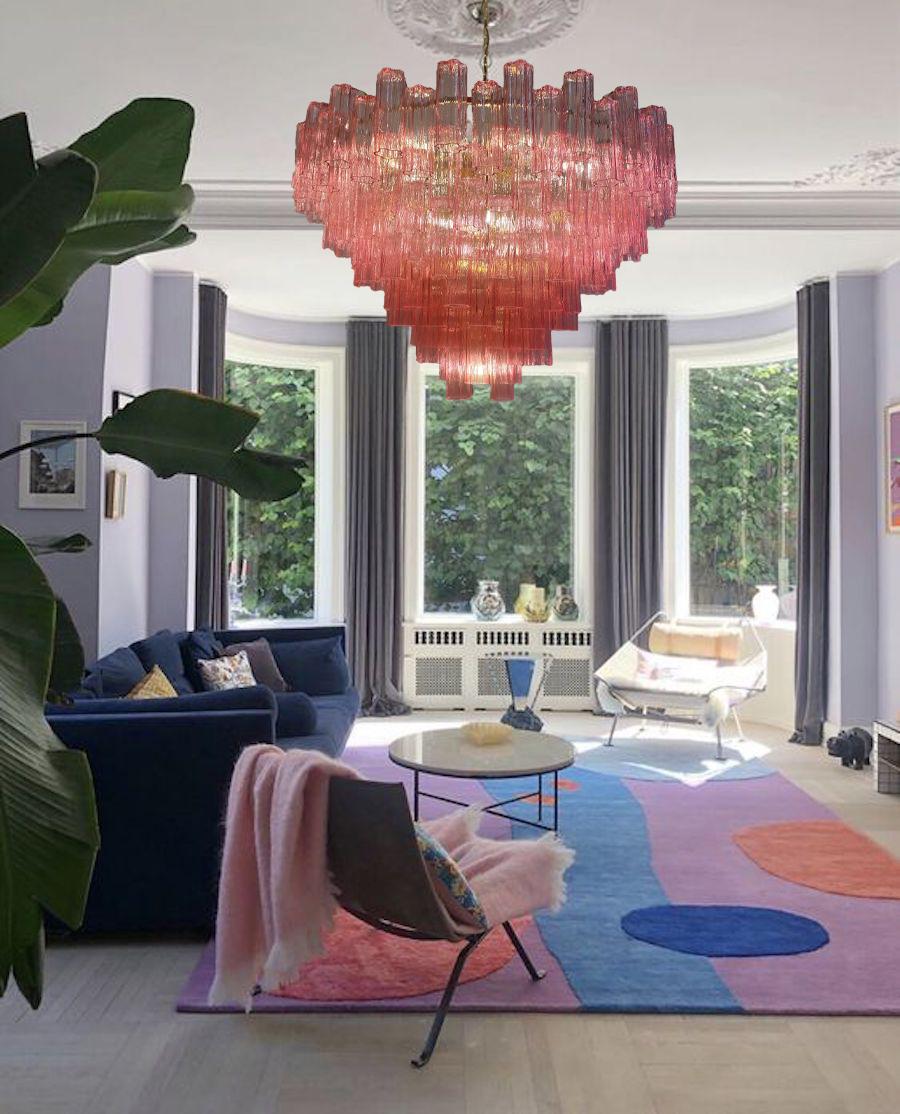 Lustre ou plafonnier monumental Tronchi en verre de Murano rose en vente 6